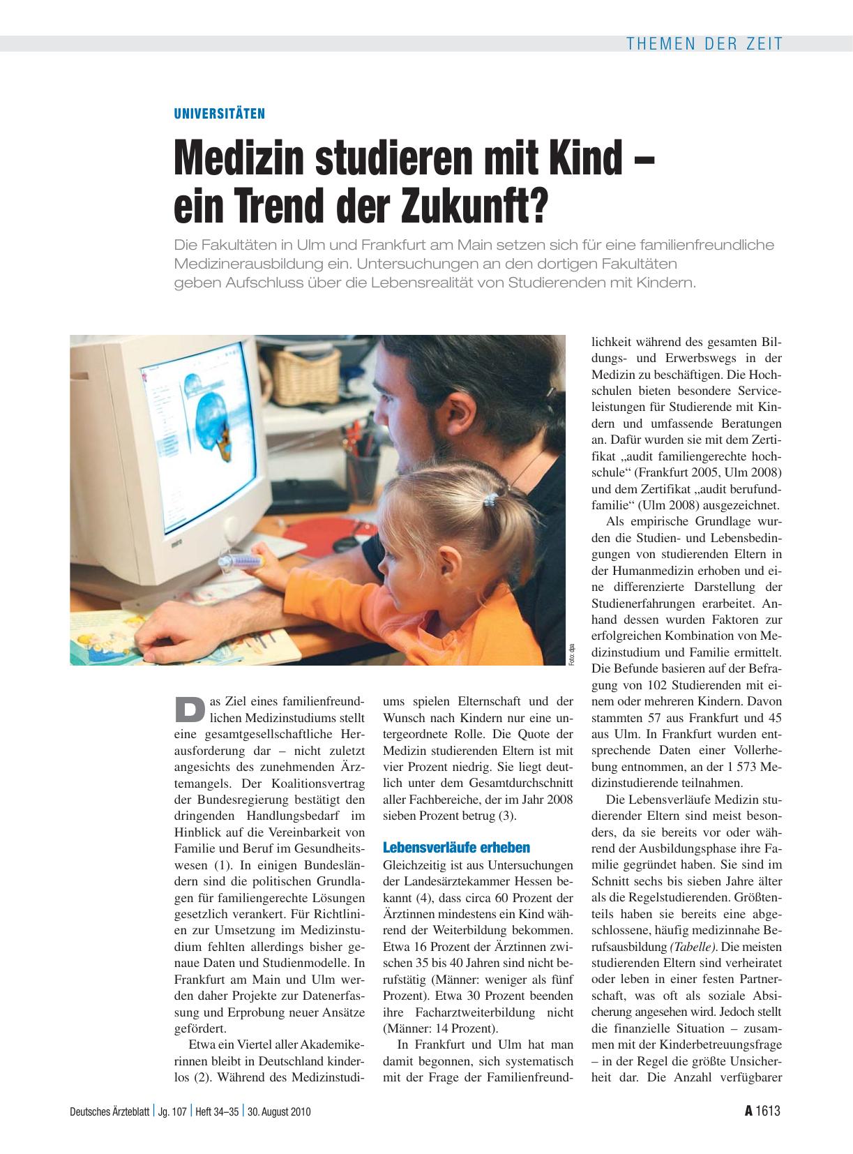 Vorschauseite 1: Universitäten: Medizin studieren mit Kind – ein Trend der Zukunft?