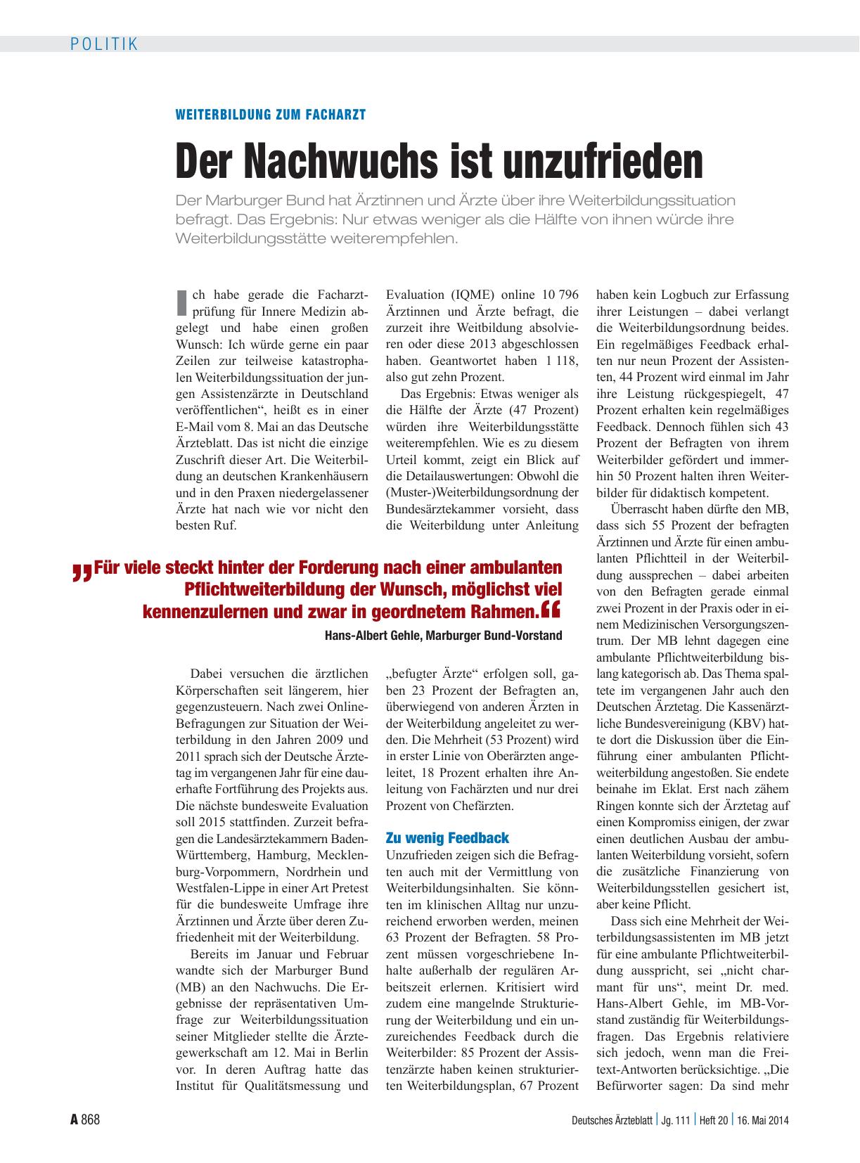 Vorschauseite 1: Weiterbildung zum Facharzt: Der Nachwuchs ist unzufrieden