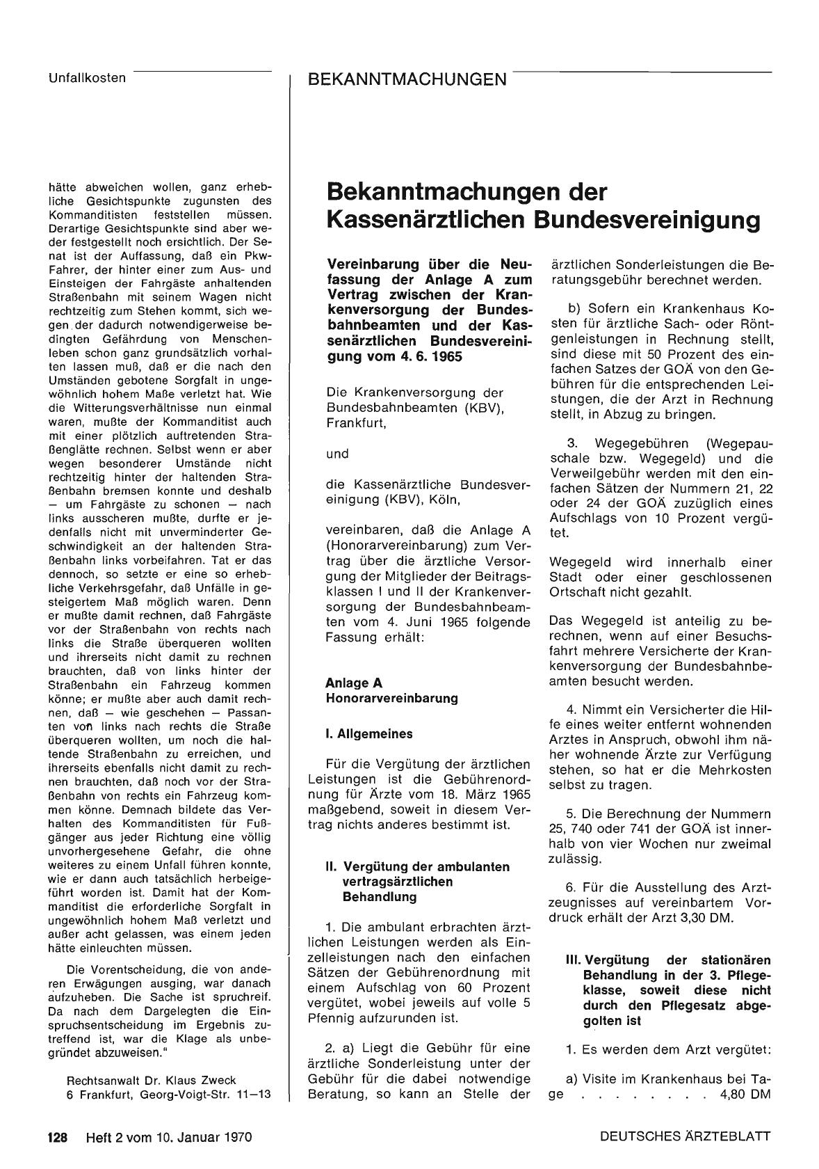 Vorschauseite 1: Bekanntmachungen der Kassenärztlichen Bundesvereinigung: Vereinbarung über die Neufassung der Anlage A zum Vertrag zwischen der Krankenversorgung der Bundesbahnbeamten und der Kas…