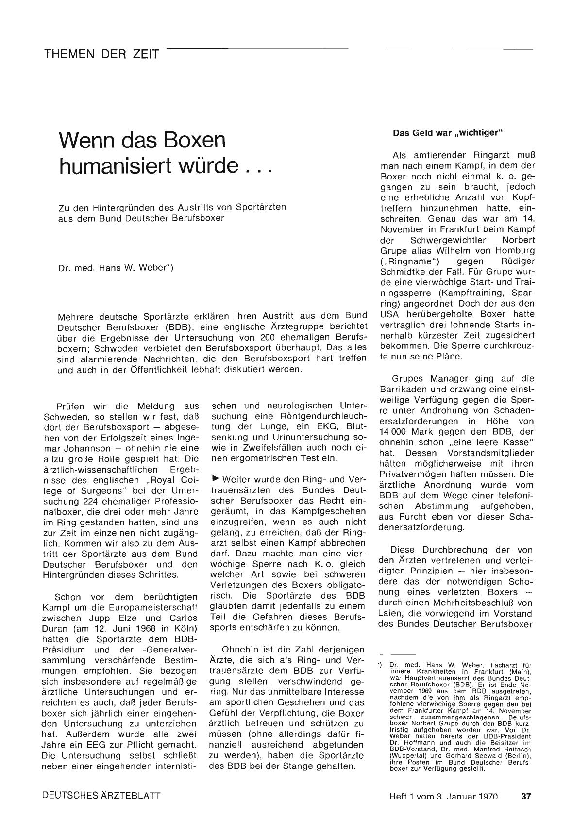 Vorschauseite 1: Wenn das Boxen humanisiert würde. ..