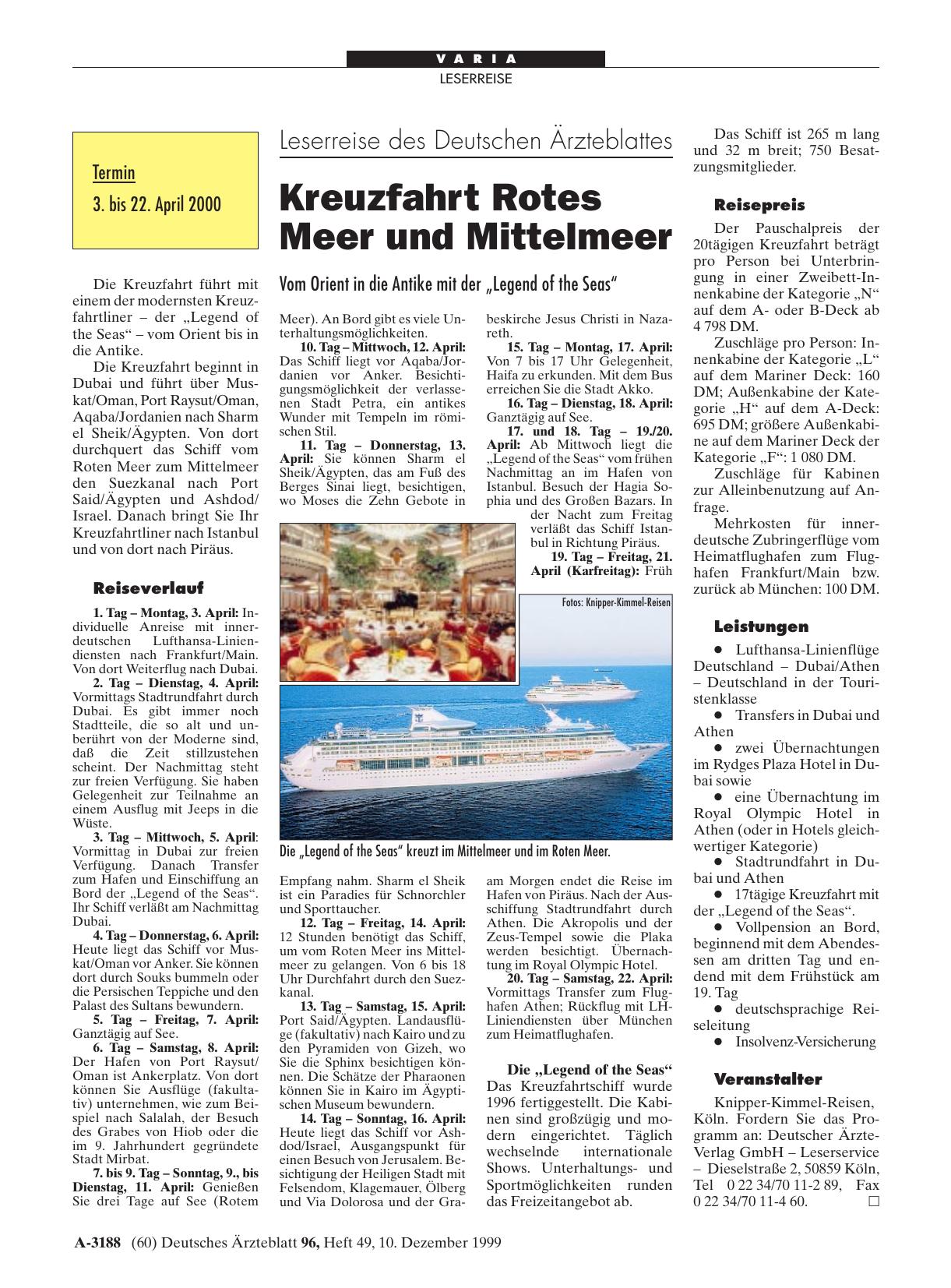 Vorschauseite 1: Leserreise des Deutschen Ärzteblattes: Kreuzfahrt Rotes Meer und Mittelmeer
