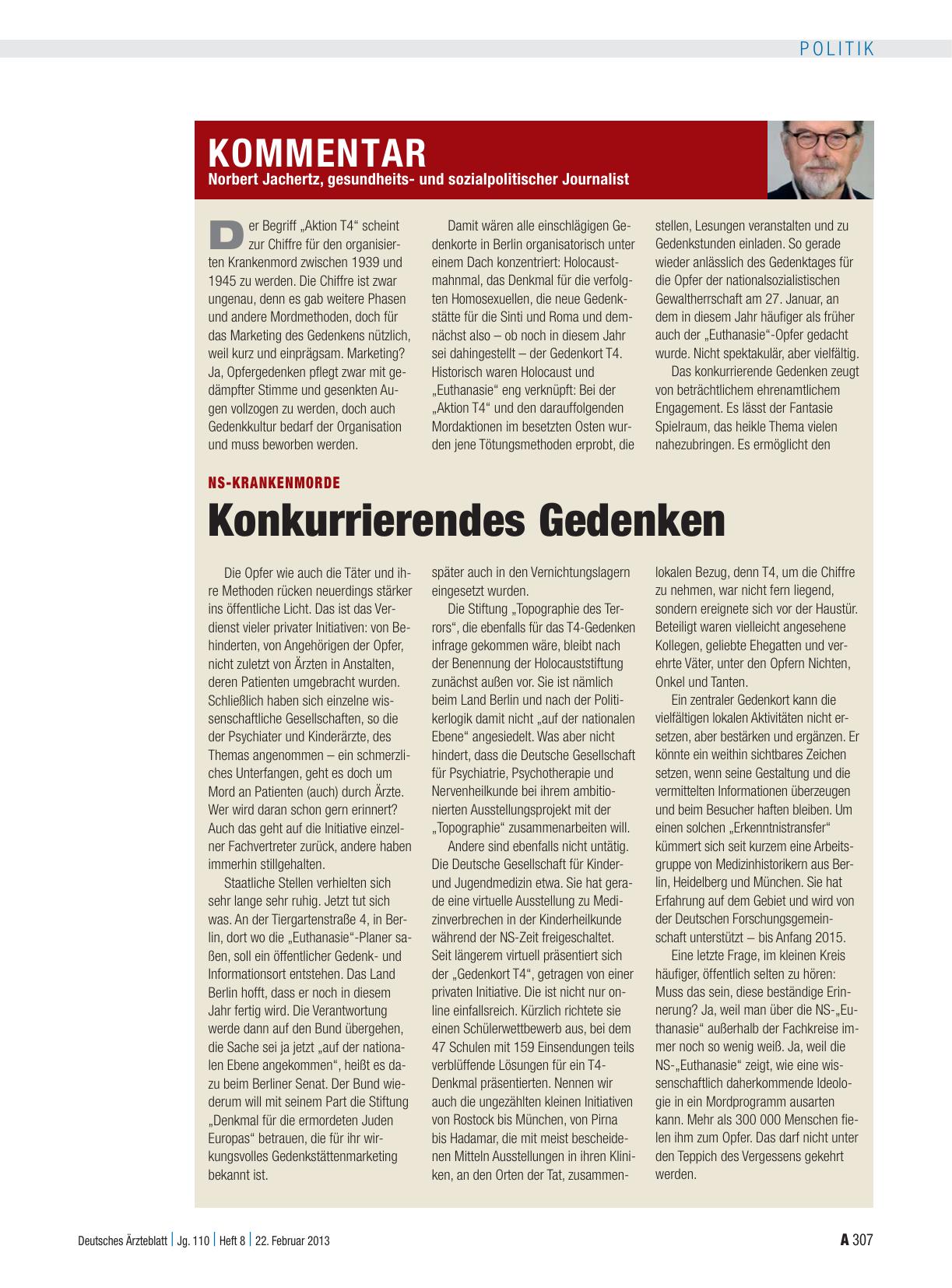 Vorschauseite 1: NS-Krankenmorde: Konkurrierendes Gedenken