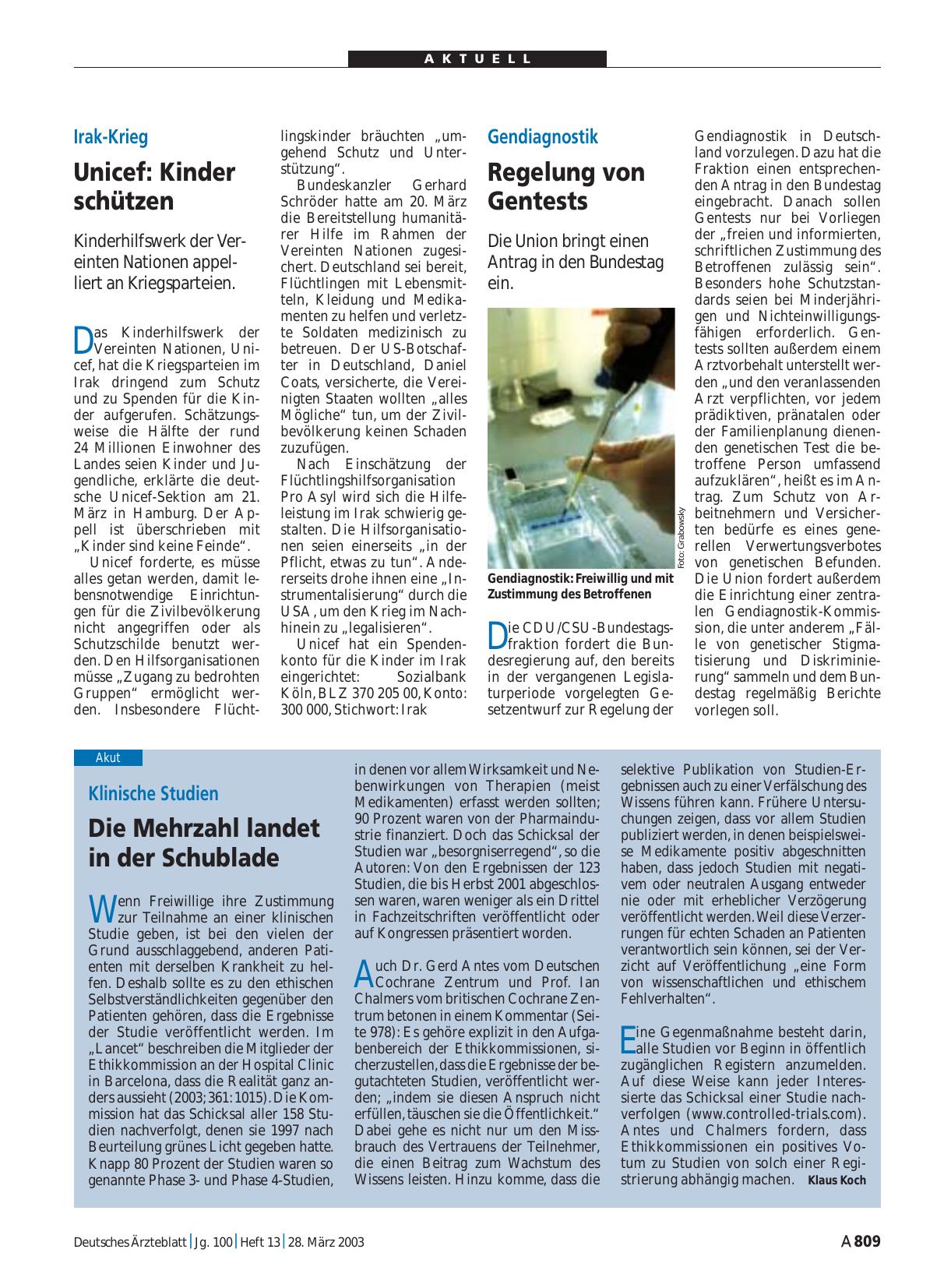 Vorschauseite 1: Irak-Krieg: Unicef – Kinder schützen