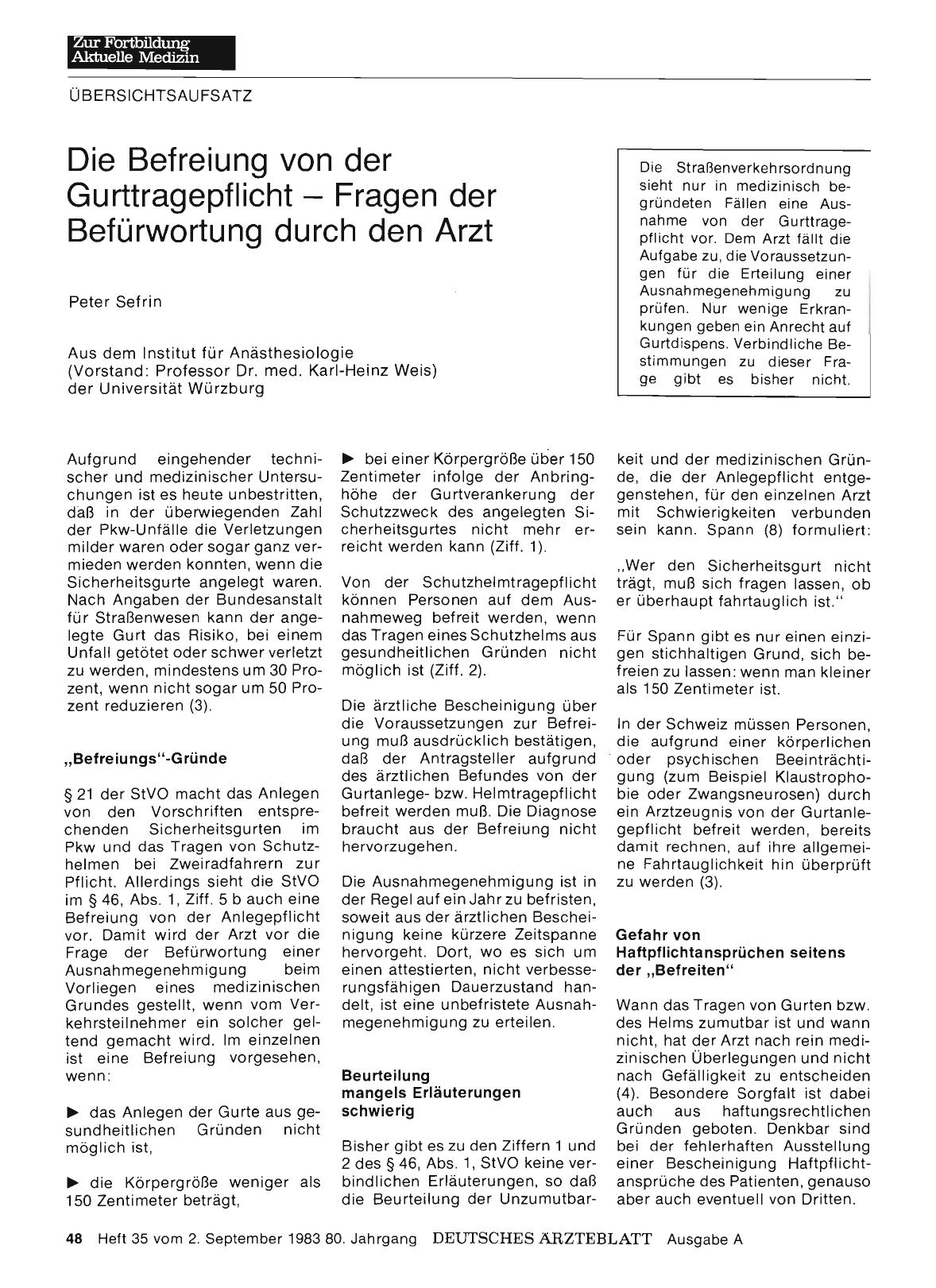 Vorschauseite 1: Die Befreiung von der Gurttragepflicht — Fragen der Befürwortung durch den Arzt
