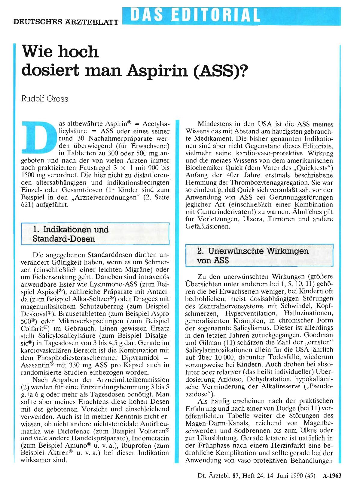 Vorschauseite 1: Wie hoch dosiert man Aspirin (ASS)?