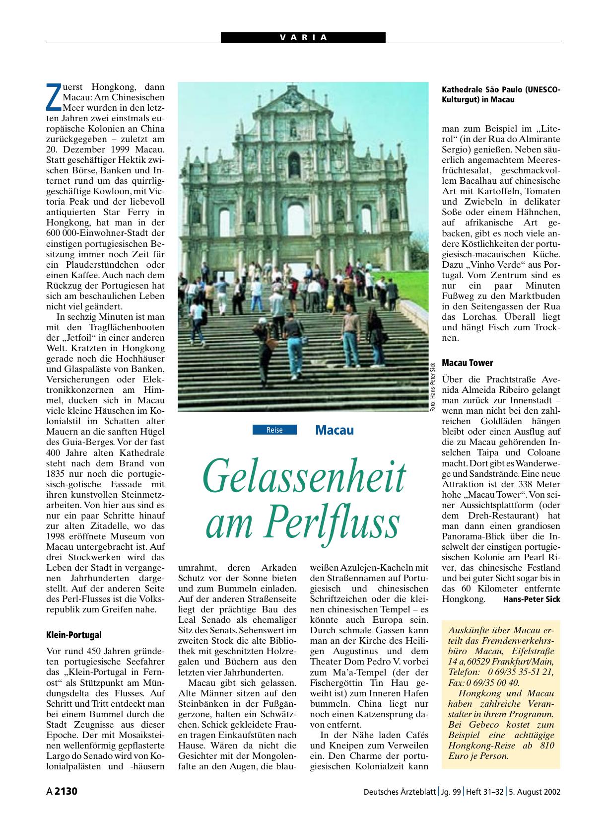 Vorschauseite 1: Macau: Gelassenheit am Perlfluss