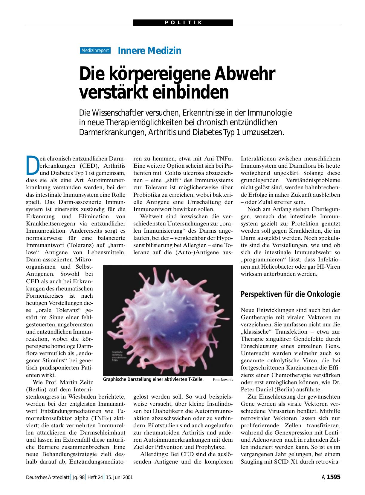 Vorschauseite 1: Innere Medizin: Die körpereigene Abwehr verstärkt einbinden