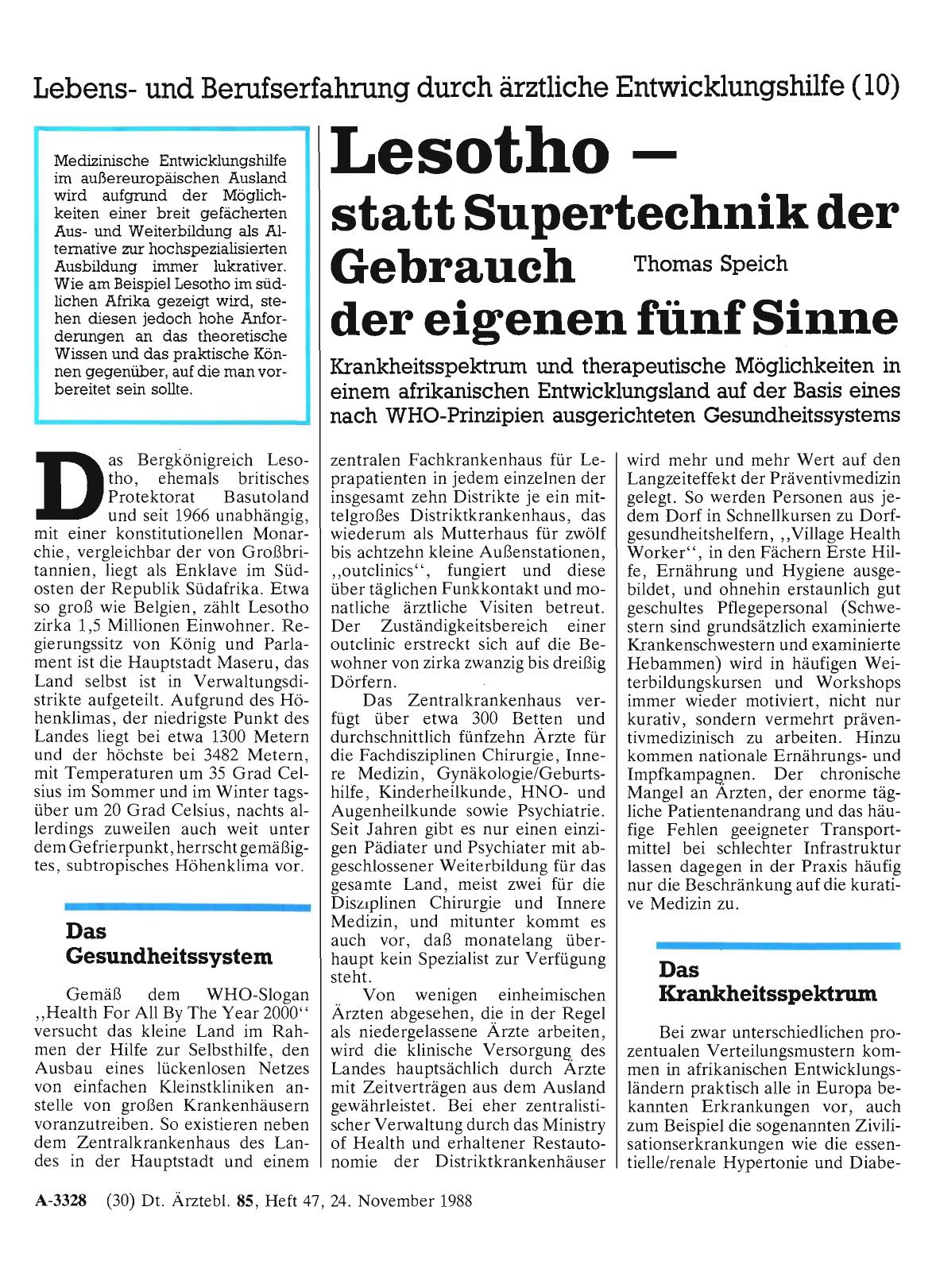 Vorschauseite 1: Lebensund Berufserfahrung durch ärztliche Entwicklungshilfe (10): Lesotho statt Supertechnik der Gebrauch der eigenen fünf Sinne