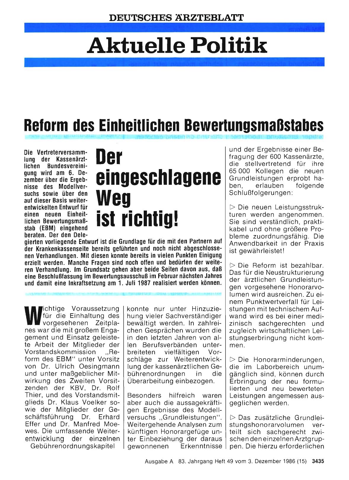 Vorschauseite 1: Reform des Einheitlichen Bewertungsmaßstabes: Der eingeschlagene Weg ist richtig!