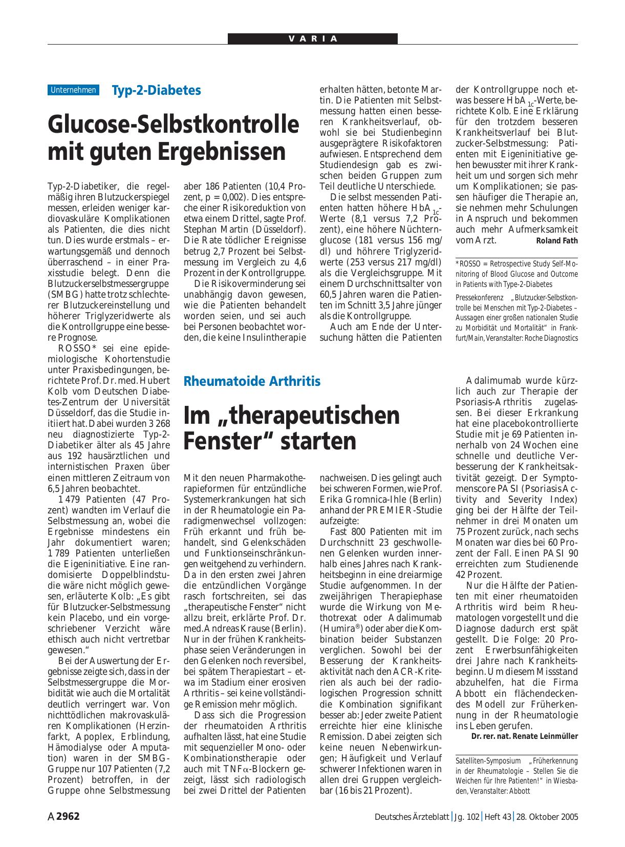 Vorschauseite 1: Typ-2-Diabetes: Glucose-Selbstkontrolle mit guten Ergebnissen