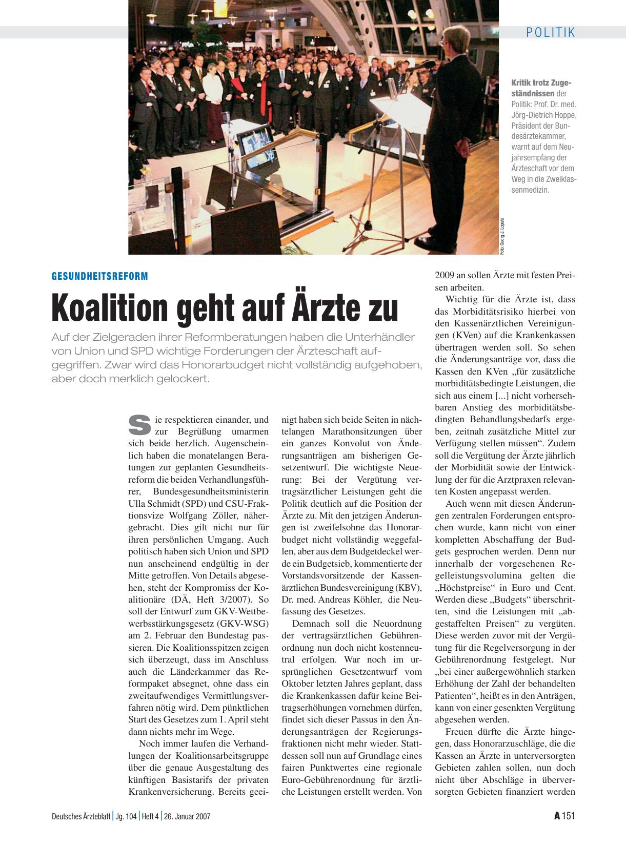 Vorschauseite 1: Gesundheitsreform: Koalition geht auf Ärzte zu
