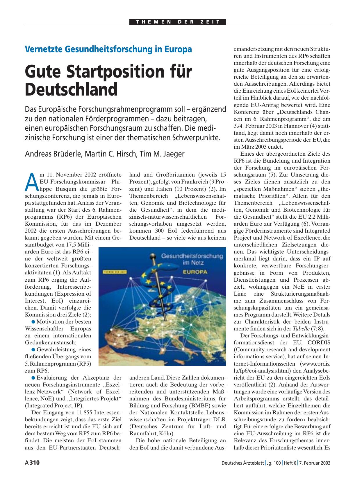 Vorschauseite 1: Vernetzte Gesundheitsforschung in Europa: Gute Startposition für Deutschland