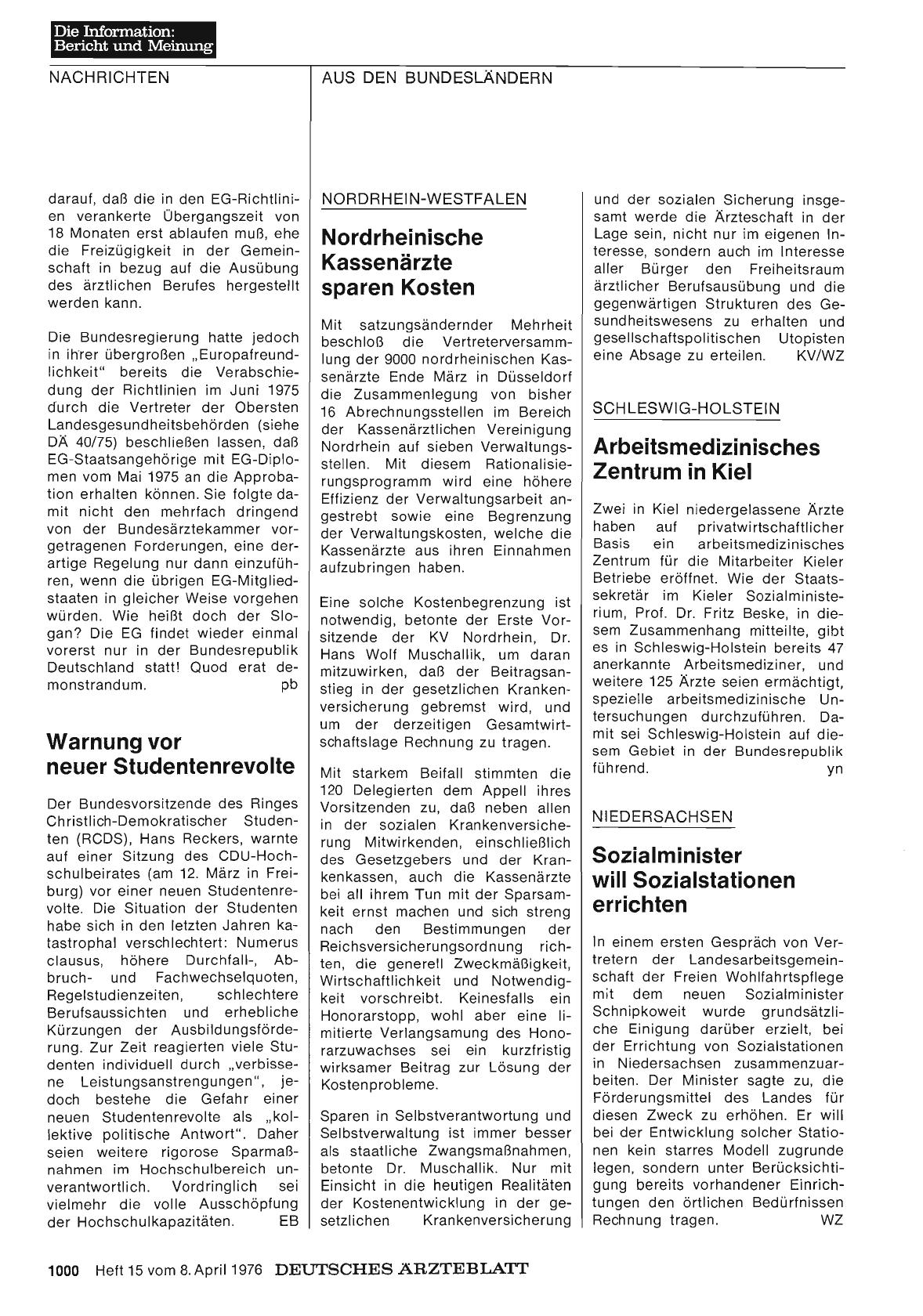 Vorschauseite 1: Niedersachsen: Sozialminister will Sozialstationen errichten
