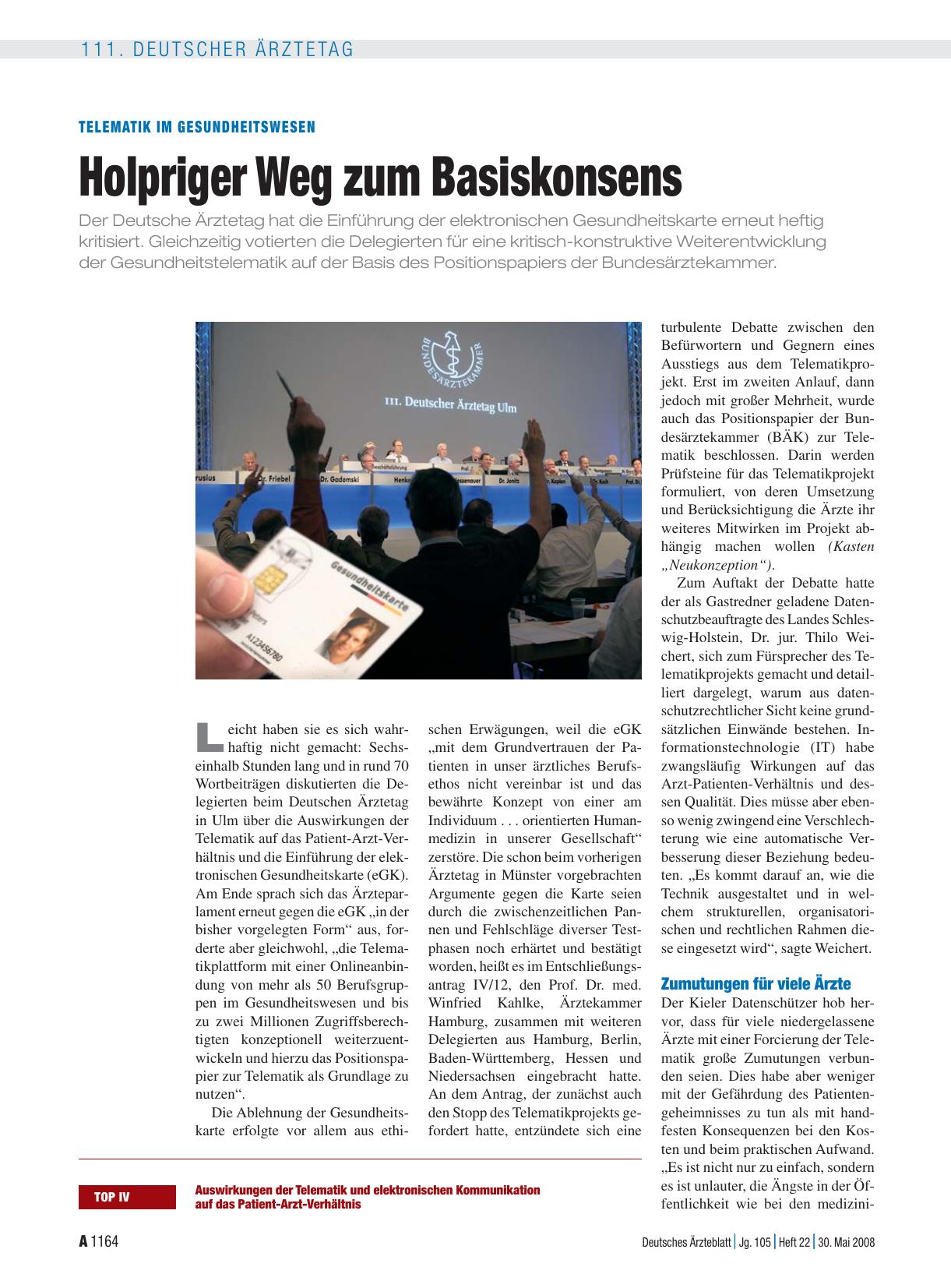 Vorschauseite 1: Telematik im Gesundheitswesen: Holpriger Weg zum Basiskonsens