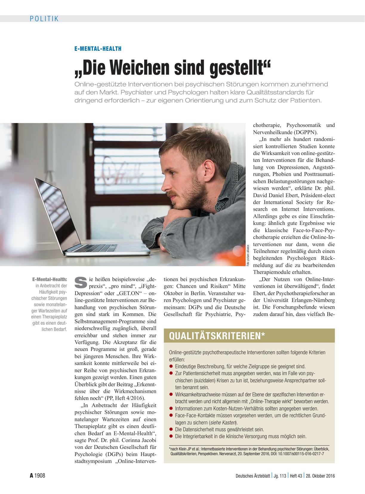 Vorschauseite 1: E-Mental-Health: „Die Weichen sind gestellt“
