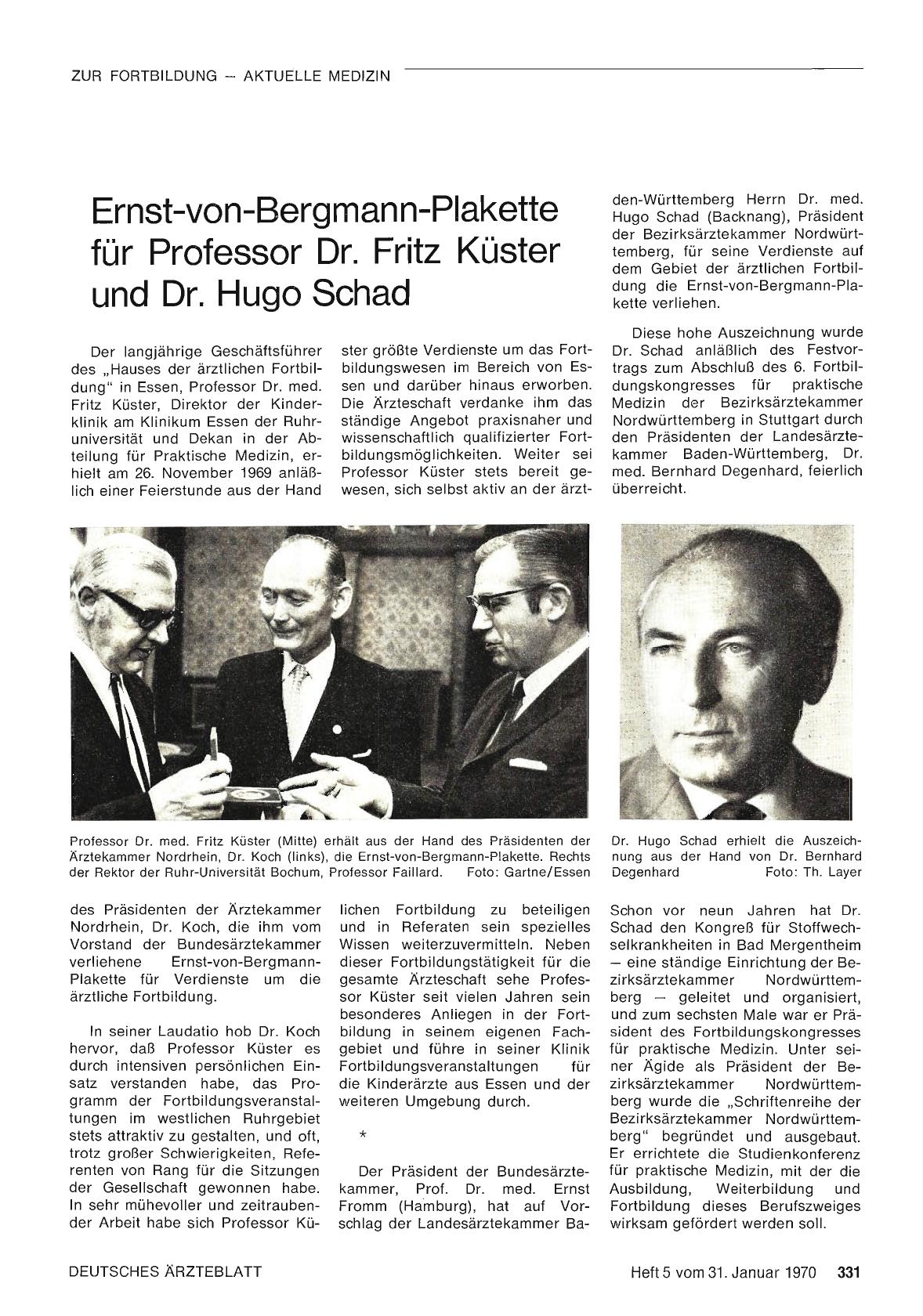 Vorschauseite 1: Ernst-von-Berg mann-Plakette für Professor Dr. Fritz Küster und Dr. Hugo Schad