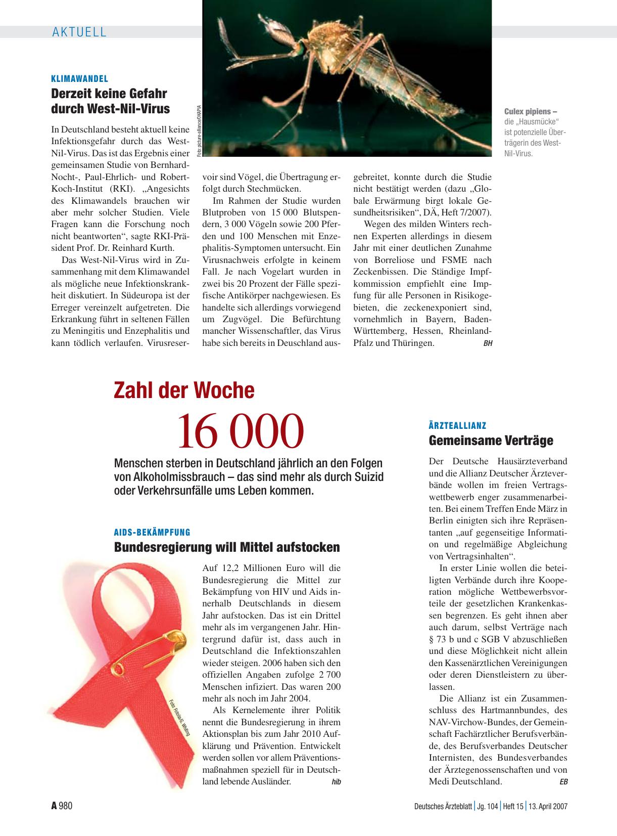 Vorschauseite 1: Klimawandel: Derzeit keine Gefahr durch West-Nil-Virus
