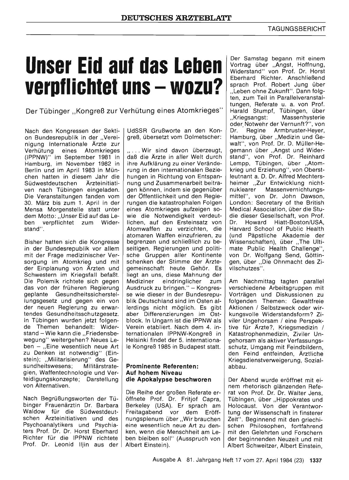 Vorschauseite 1: Unser Eid auf das Leben verpflichtet uns — wozu?