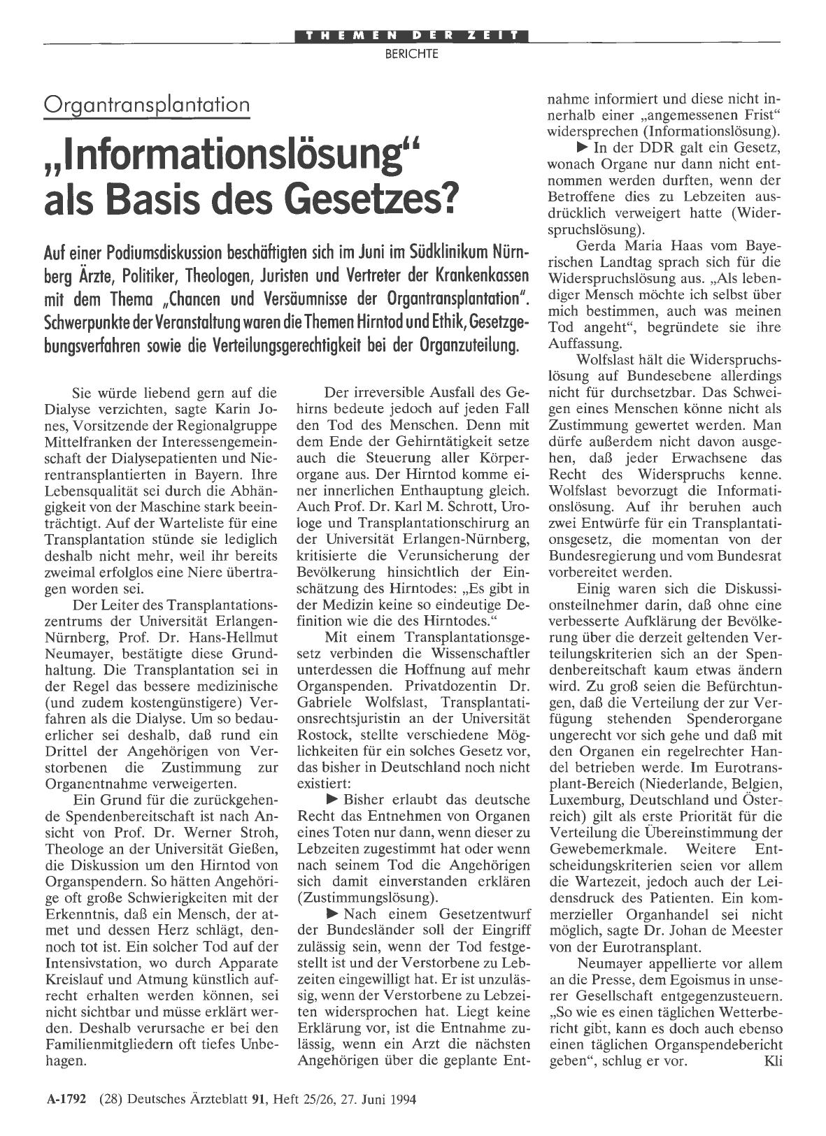 Vorschauseite 1: Organtransplantation: „Informationslösung“ als Basis des Gesetzes?