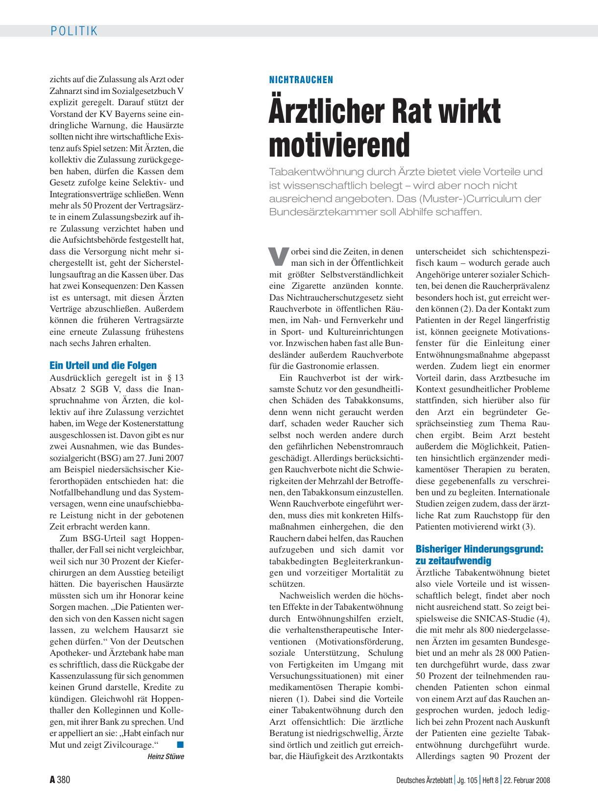Vorschauseite 1: Nichtrauchen: Ärztlicher Rat wirkt motivierend