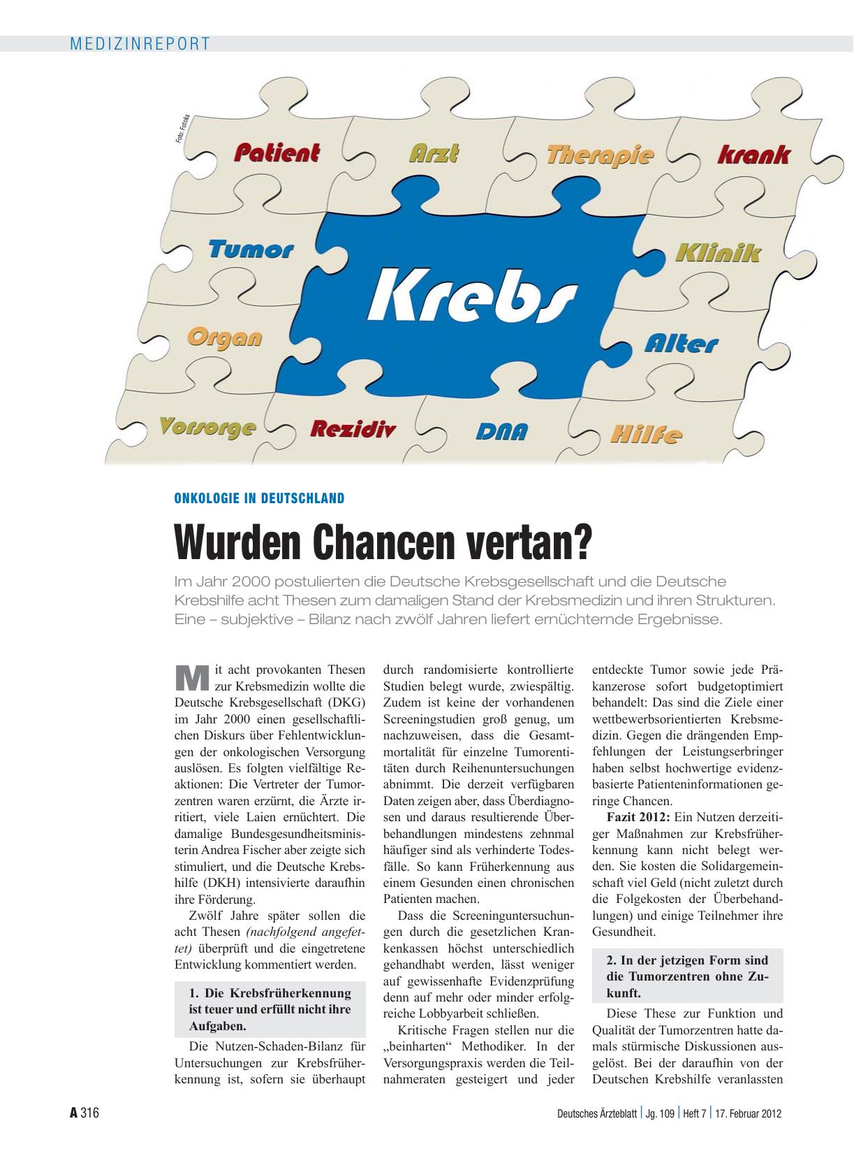 Vorschauseite 1: Onkologie in Deutschland: Wurden Chancen vertan?