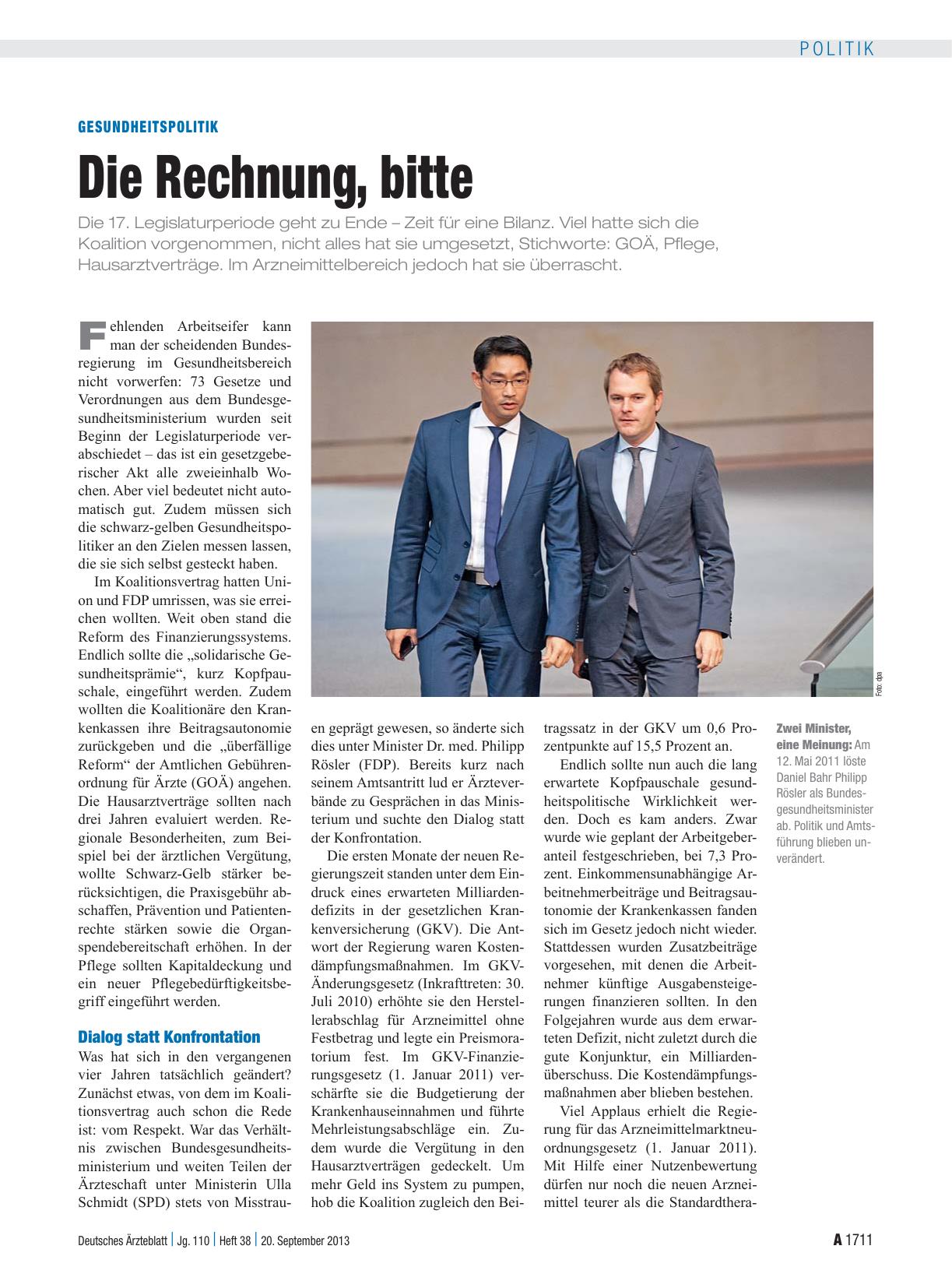 Vorschauseite 1: Gesundheitspolitik: Die Rechnung, bitte