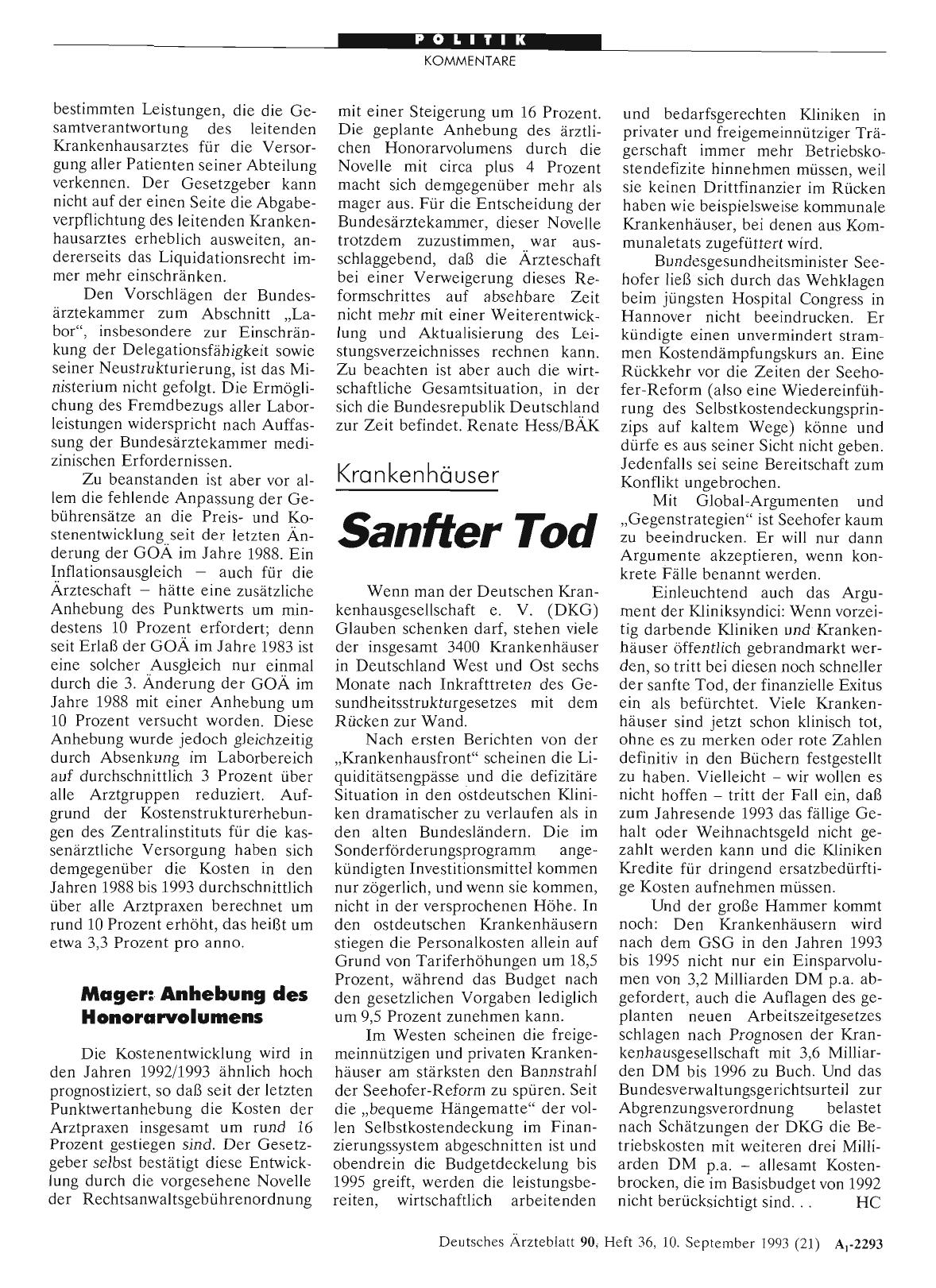 Vorschauseite 1: Krankenhäuser: Sanfter Tod