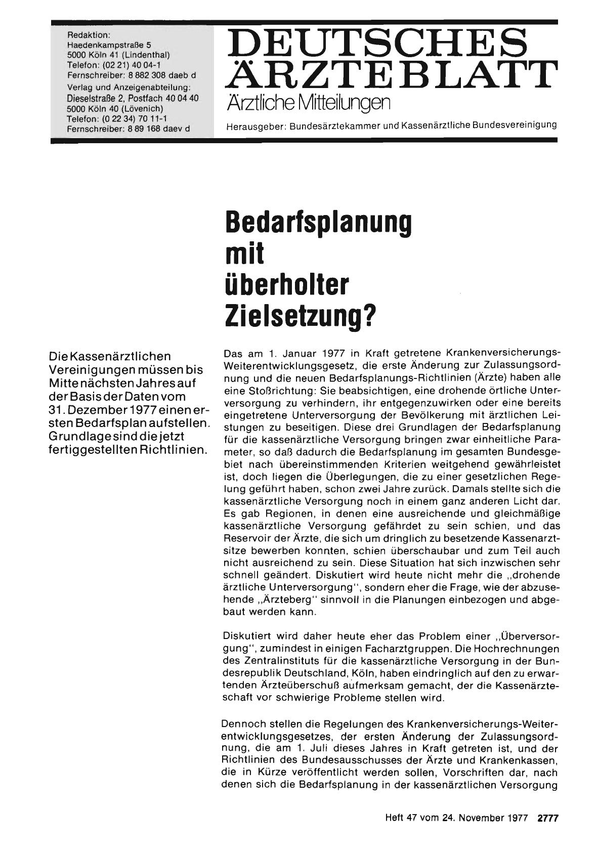 Vorschauseite 1: Bedarfsplanung mit überholter Zielsetzung?