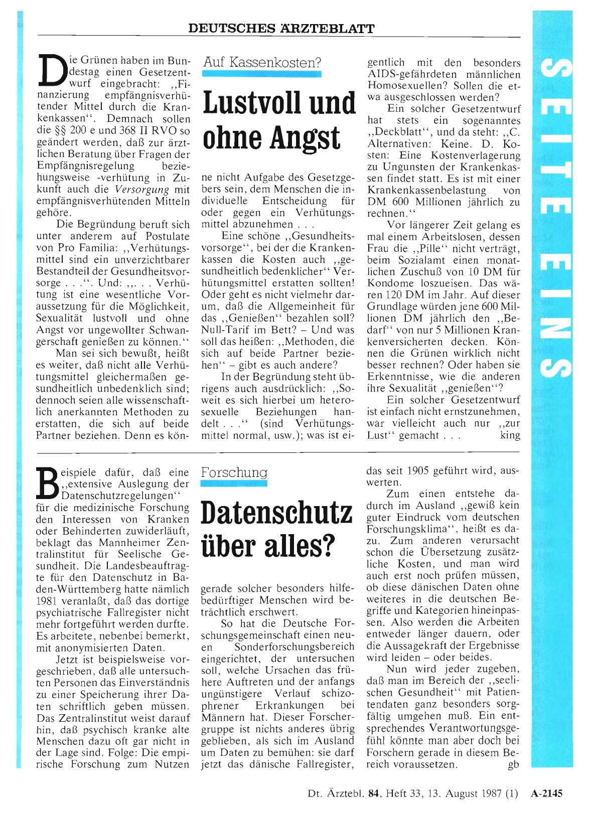 Vorschauseite 1: Auf Kassenkosten? Lustvoll und ohne Angst