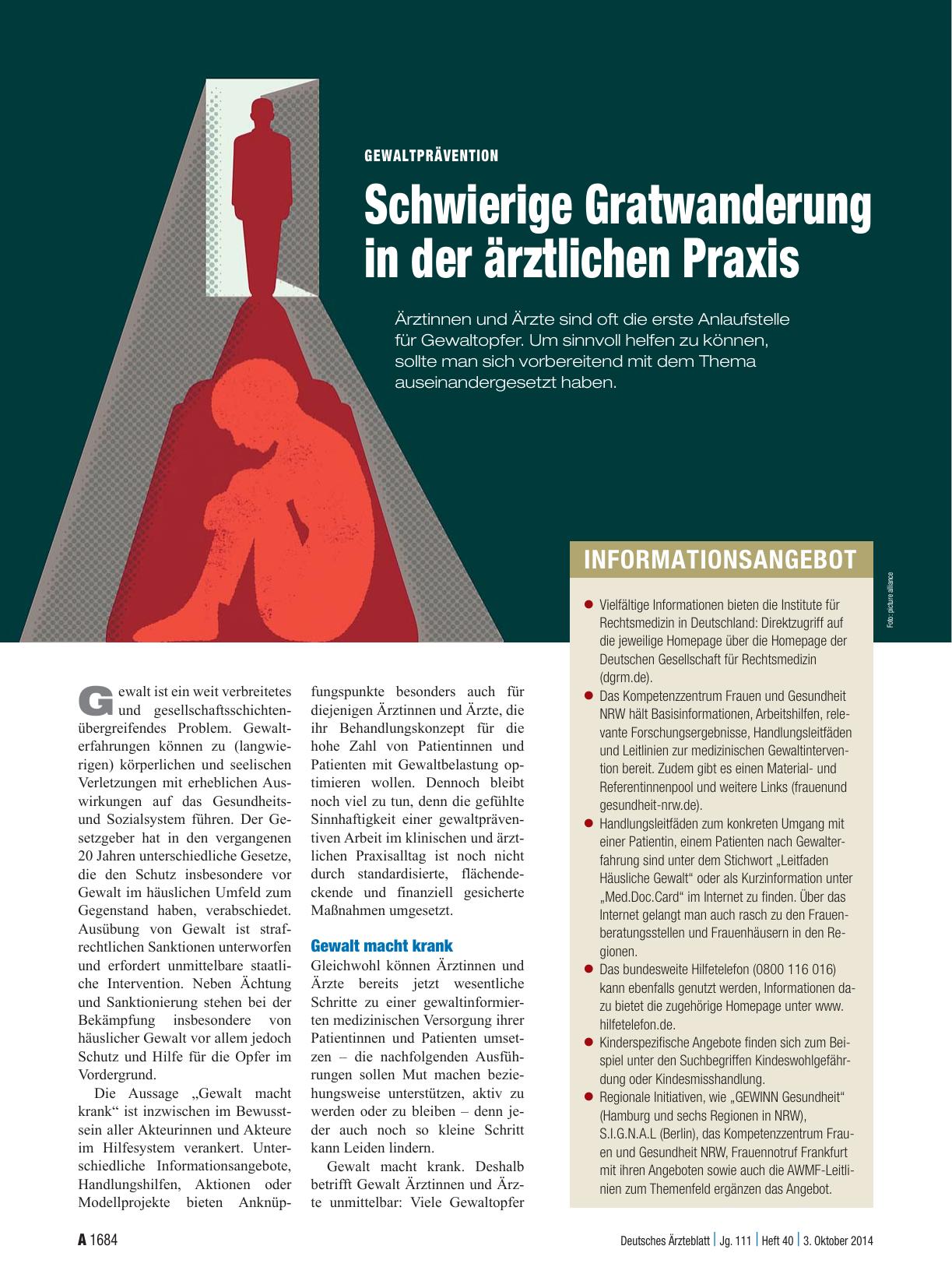 Vorschauseite 1: Gewaltprävention: Schwierige Gratwanderung in der ärztlichen Praxis