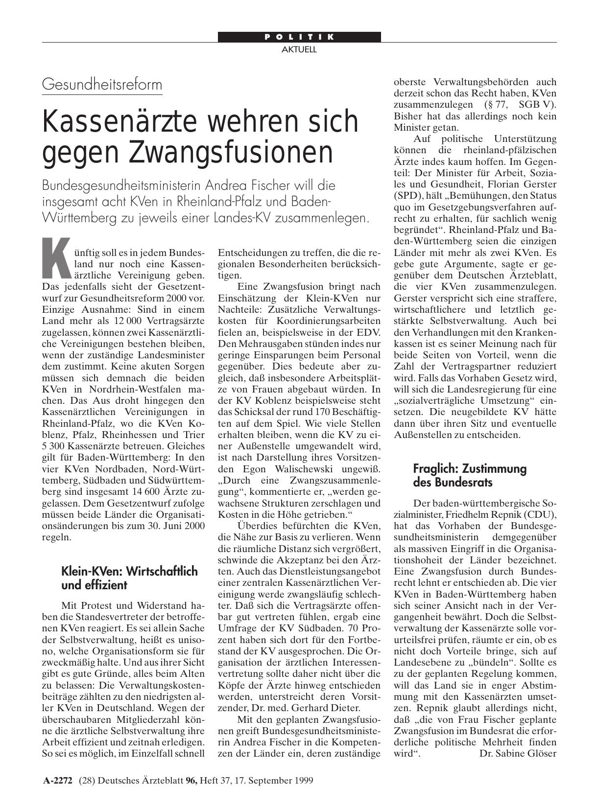Vorschauseite 1: Gesundheitsreform: Kassenärzte wehren sich gegen Zwangsfusionen