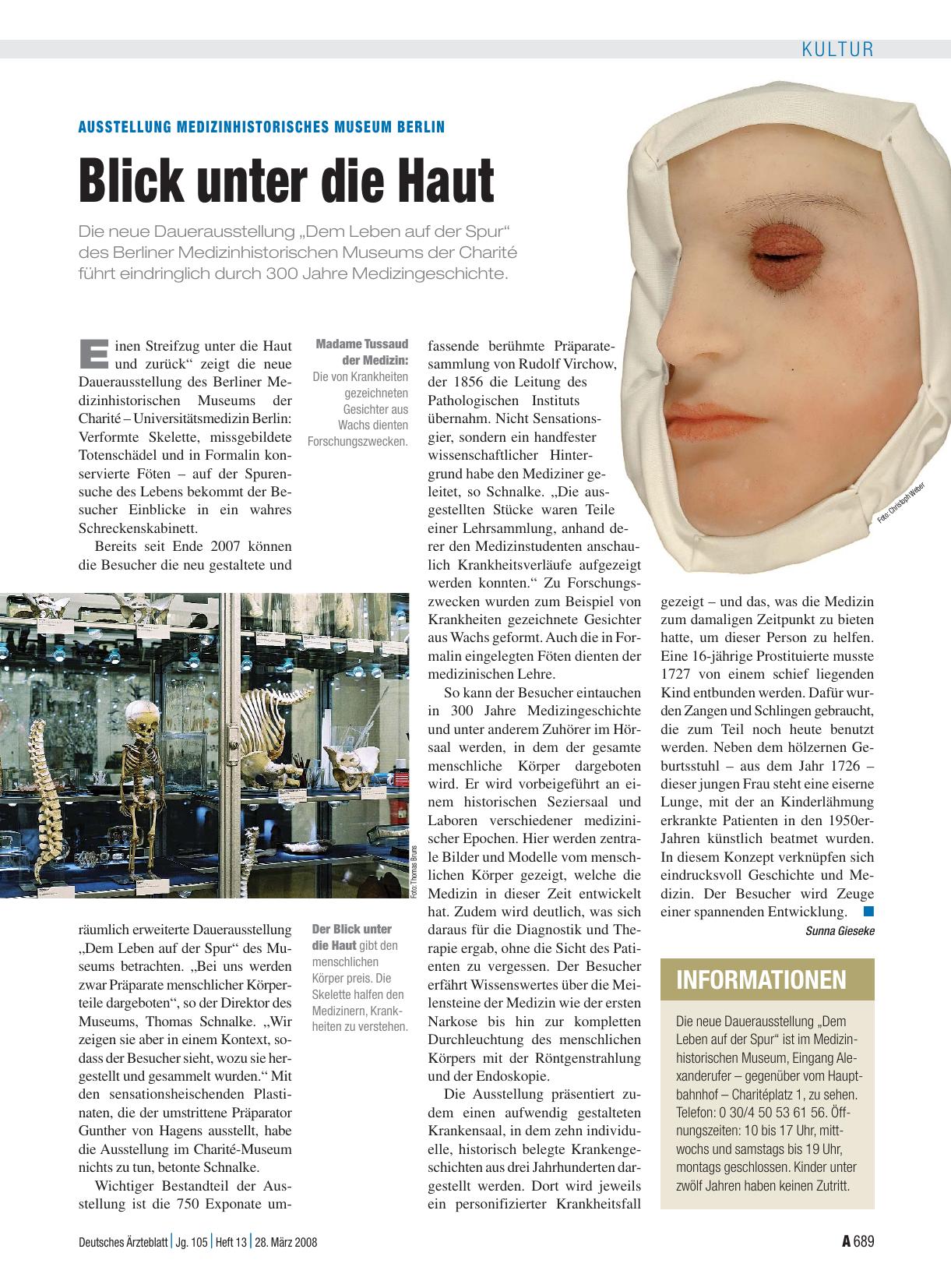 Vorschauseite 1: Ausstellung Medizinhistorisches Museum Berlin: Blick unter die Haut