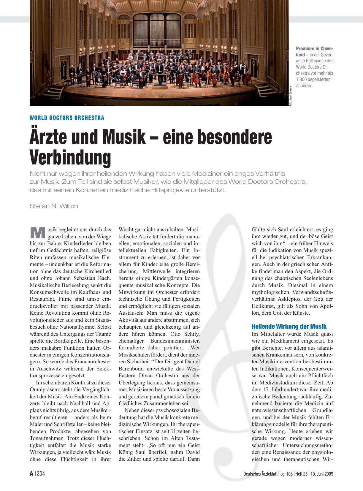 Vorschauseite 1: World Doctors Orchestra: Ärzte und Musik – eine besondere Verbindung