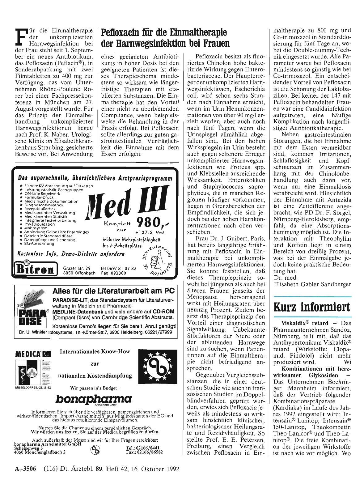 Vorschauseite 1: Pefloxacin für die Einmaltherapie der Harnwegsinfektion bei Frauen