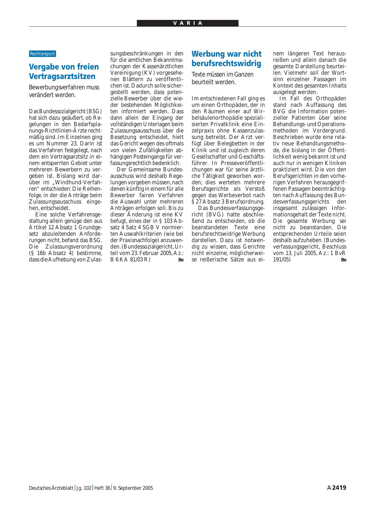Vorschauseite 1: Werbung war nicht berufsrechtswidrig: Texte müssen im Ganzen beurteilt werden.