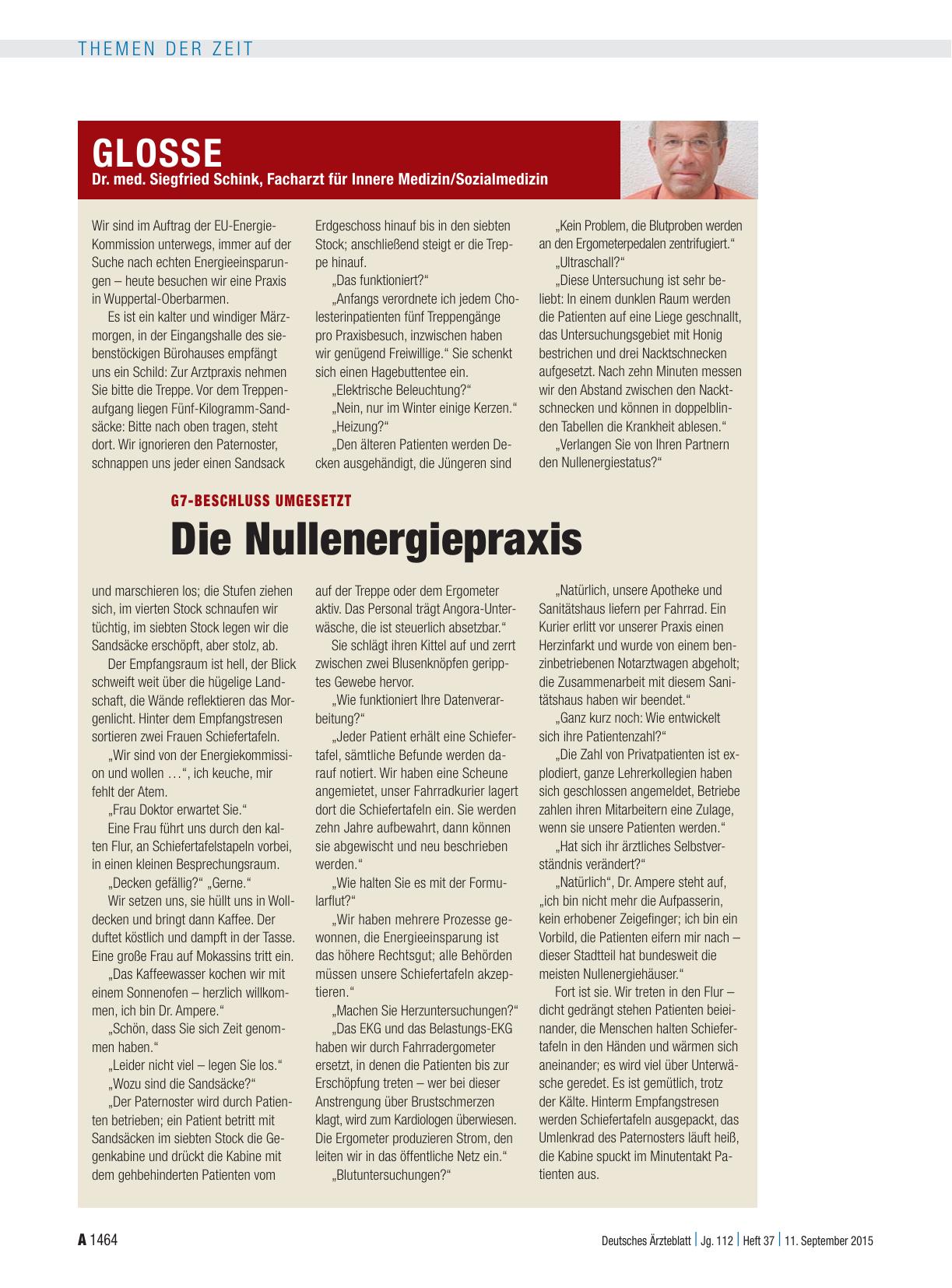 Vorschauseite 1: G7-Beschluss umgesetzt: Die Nullenergiepraxis