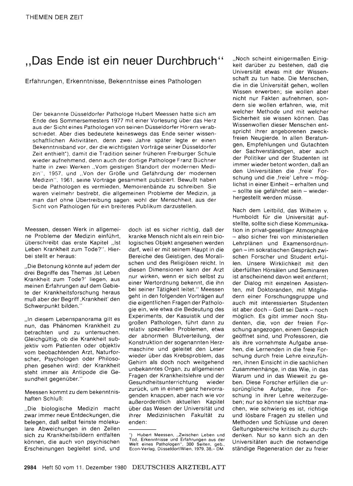 Vorschauseite 1: „Das Ende ist ein neuer Durchbruch“ - Erfahrungen, Erkenntnisse, Bekenntnisse eines Pathologen
