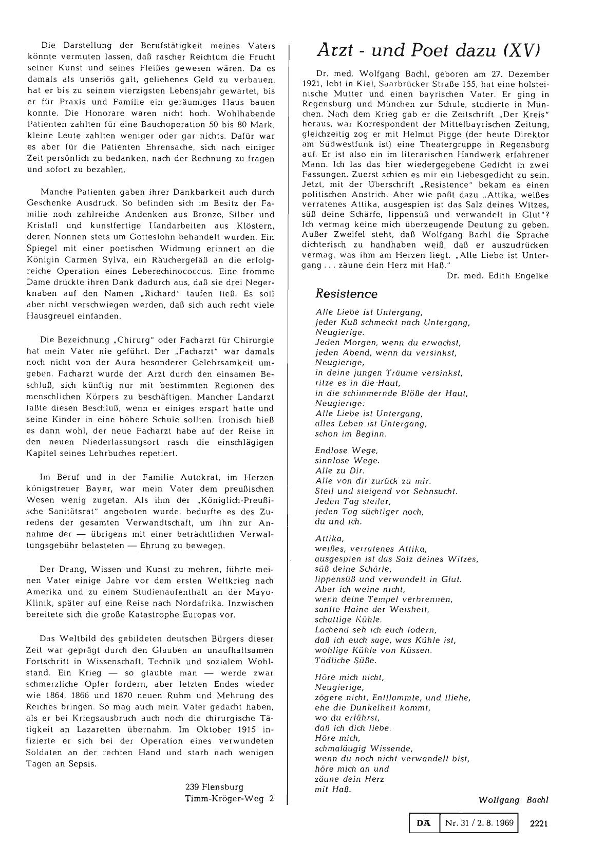 Vorschauseite 1: Arzt - und Poet dazu (XV): Dr. med. Wolfgang Bachl