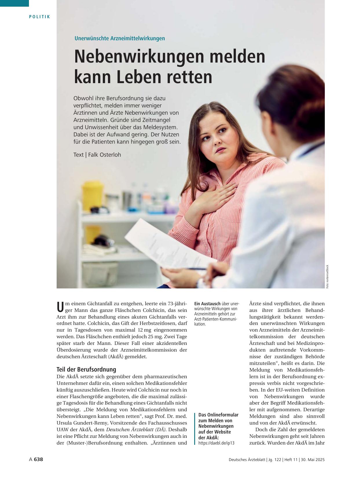 Vorschauseite 1: Unerwünschte Arzneimittelwirkungen: Nebenwirkungen melden kann Leben retten