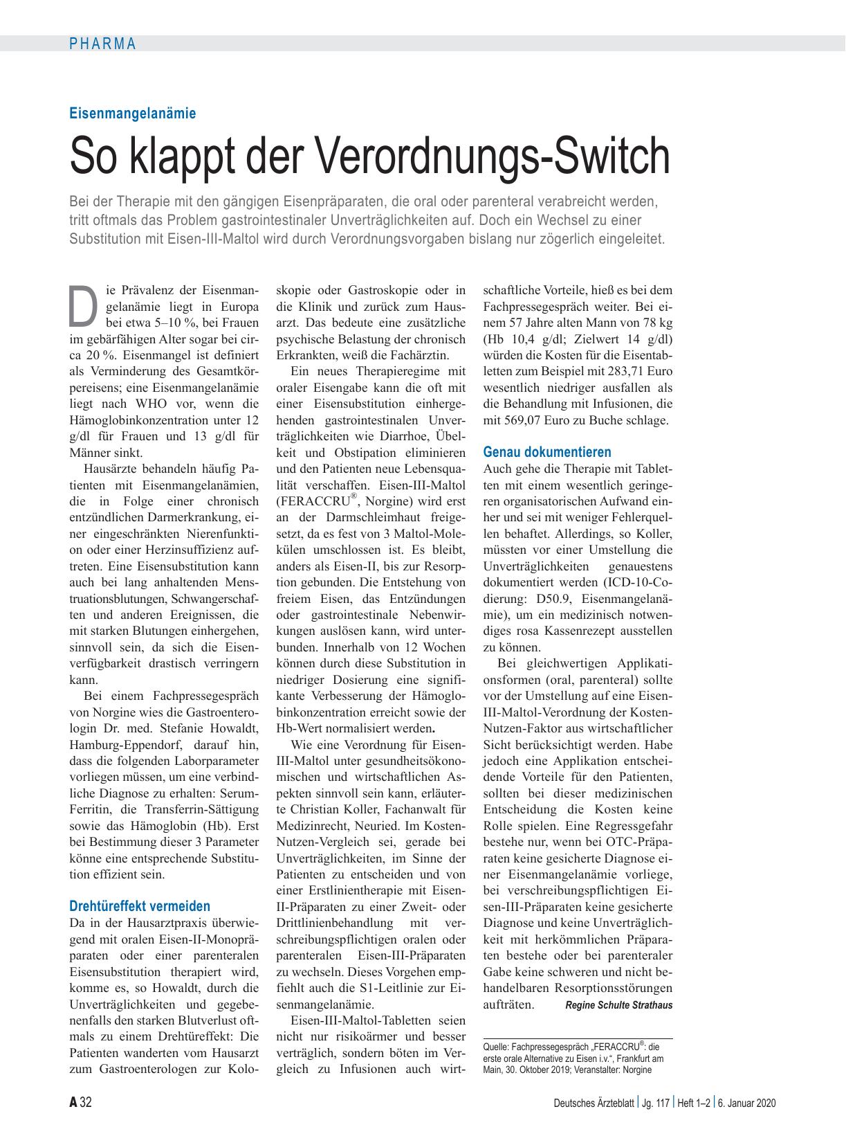 Vorschauseite 1: Eisenmangelanämie: So klappt der Verordnungs-Switch