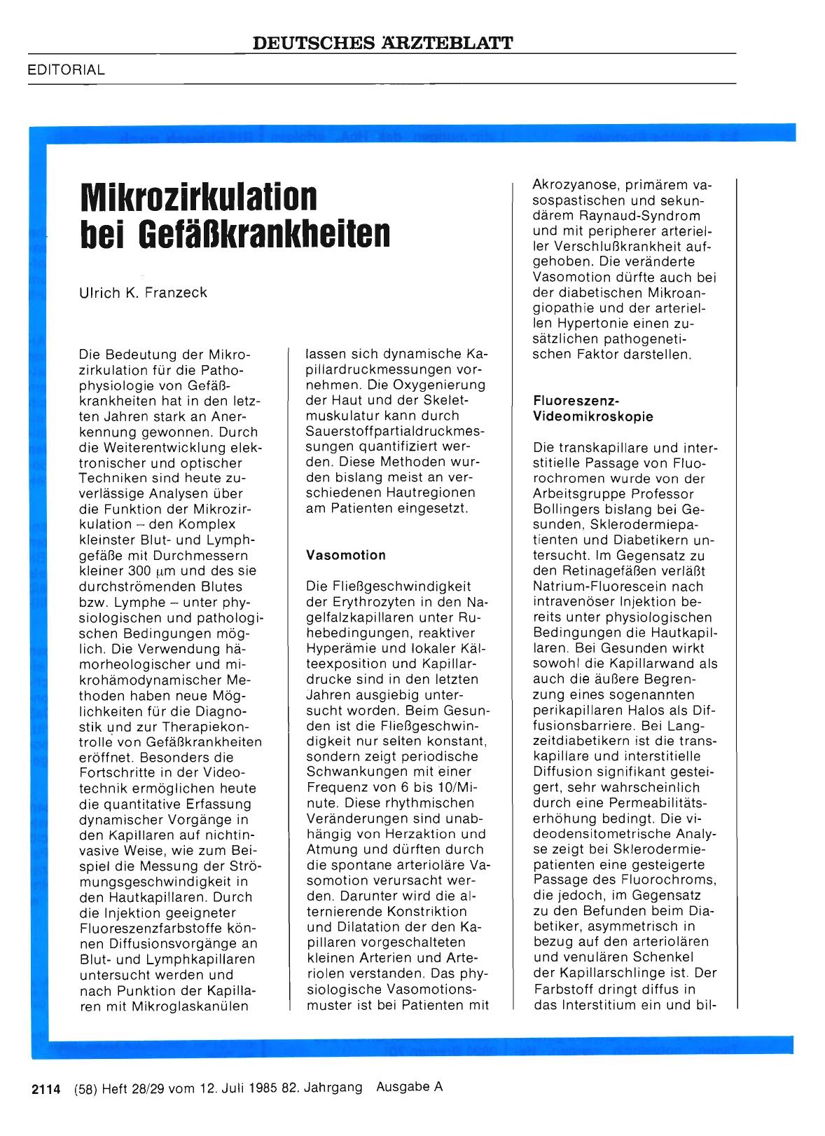 Vorschauseite 1: Mikrozirkulation bei Gefäßkrankheiten