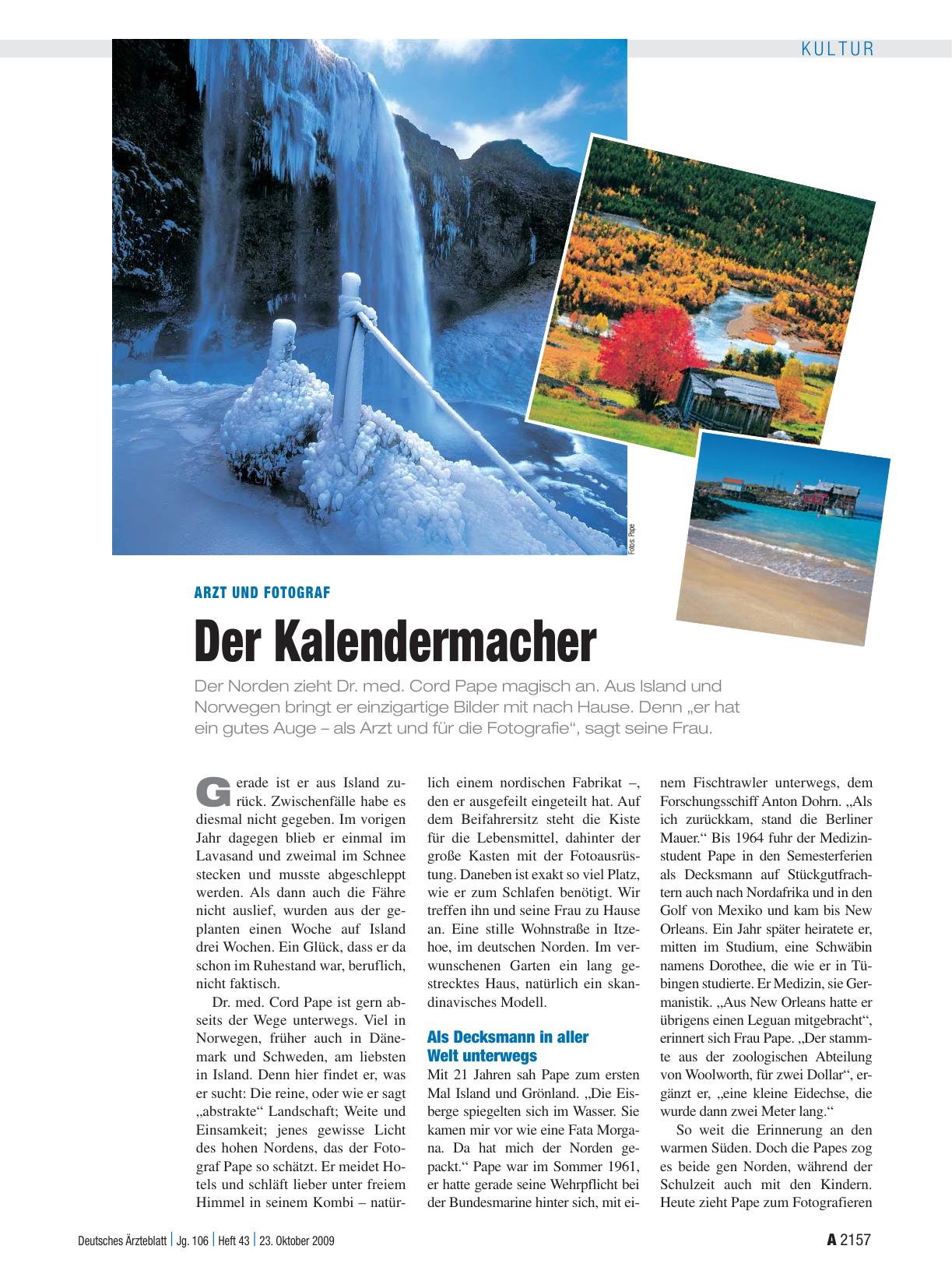 Vorschauseite 1: Arzt und Fotograf: Der Kalendermacher