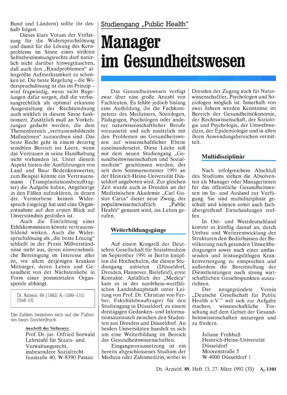 Vorschauseite 1: Studiengang „Public Health“: Manager im Gesundheitswesen