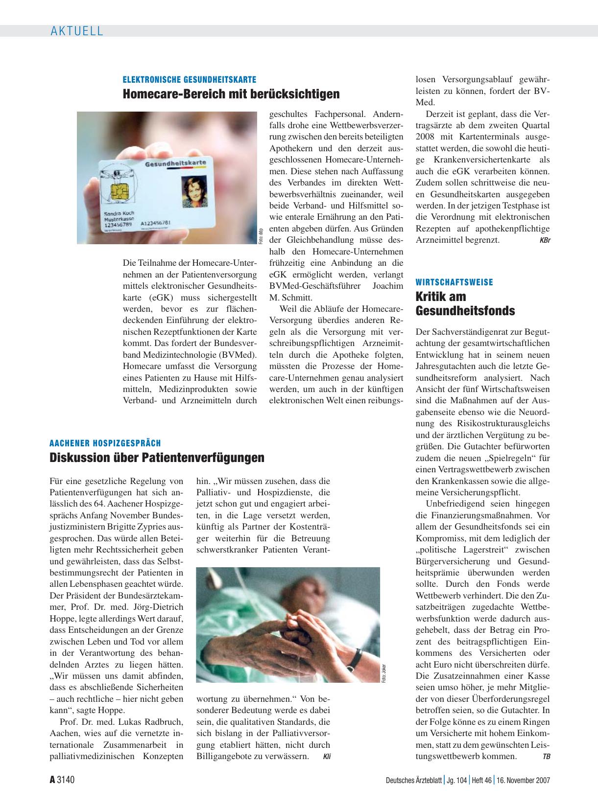 Vorschauseite 1: Aachener Hospizgespräch: Diskussion über Patientenverfügungen