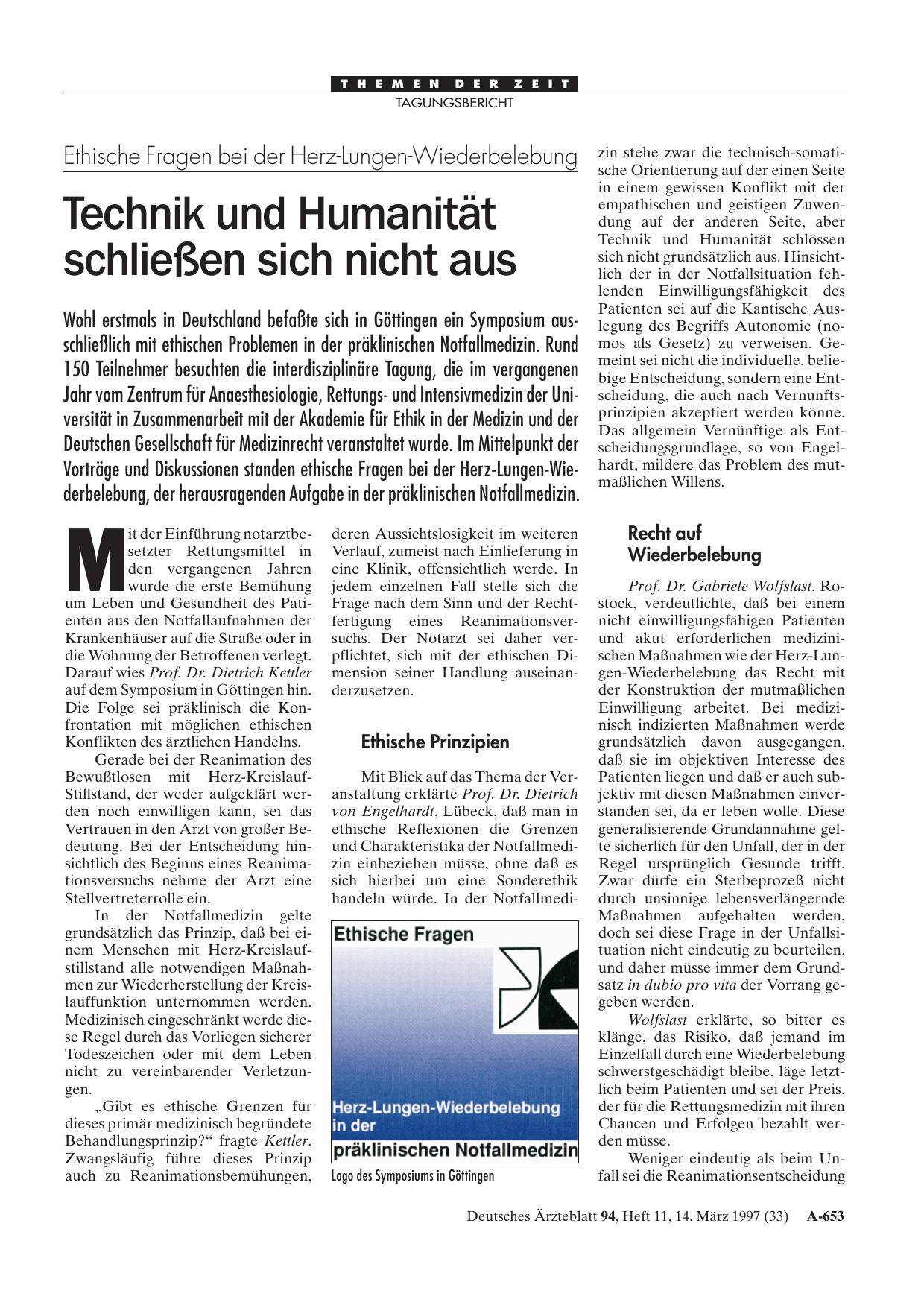 Vorschauseite 1: Ethische Fragen bei der Herz-Lungen-Wiederbelebung: Technik und Humanität schließen sich nicht aus