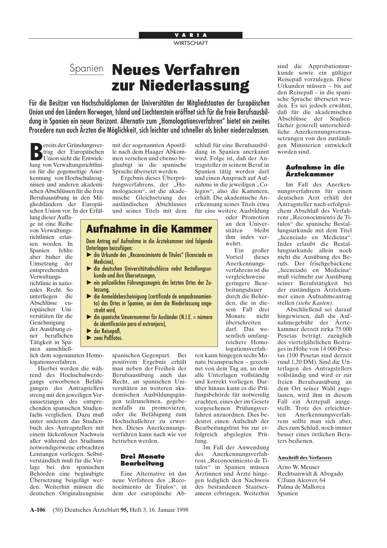 Vorschauseite 1: Spanien: Neues Verfahren zur Niederlassung