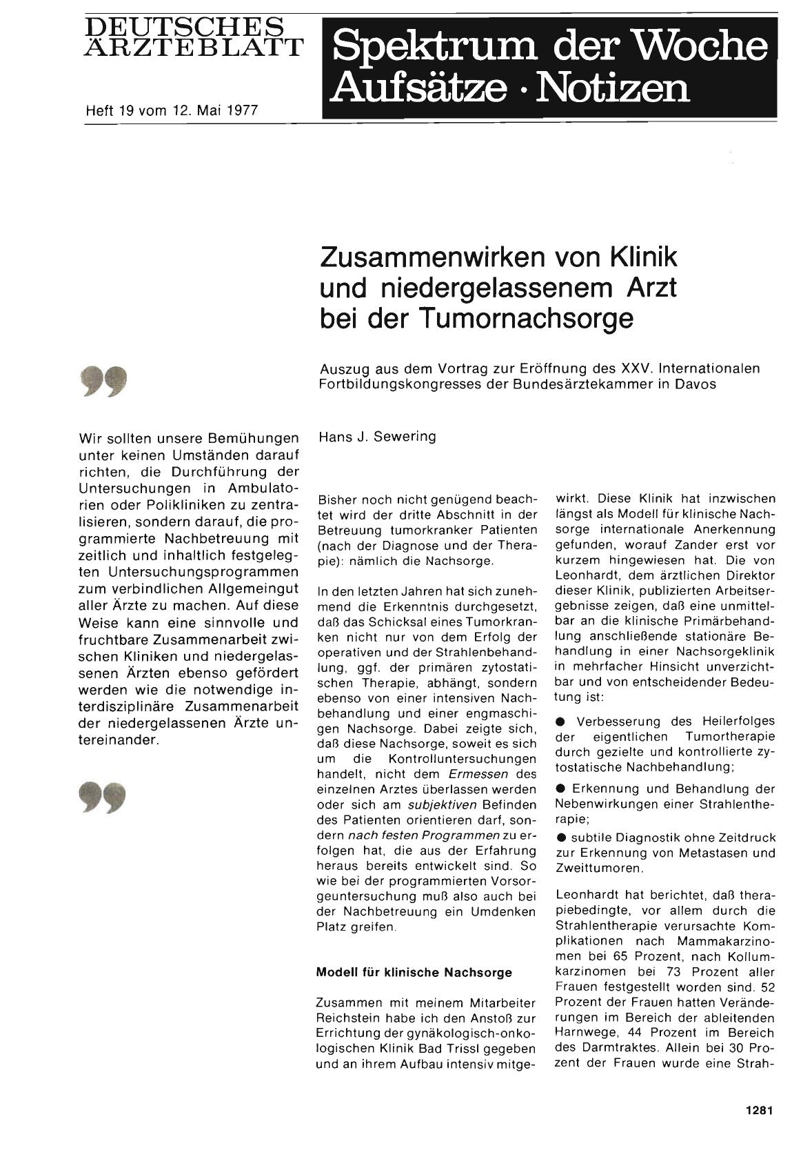 Vorschauseite 1: Zusammenwirken von Klinik und niedergelassenem Arzt bei der Tumornachsorge: Auszug aus dem Vortrag zur Eröffnung des XXV. Internationalen Fortbildungskongresses der Bundesärztekam…
