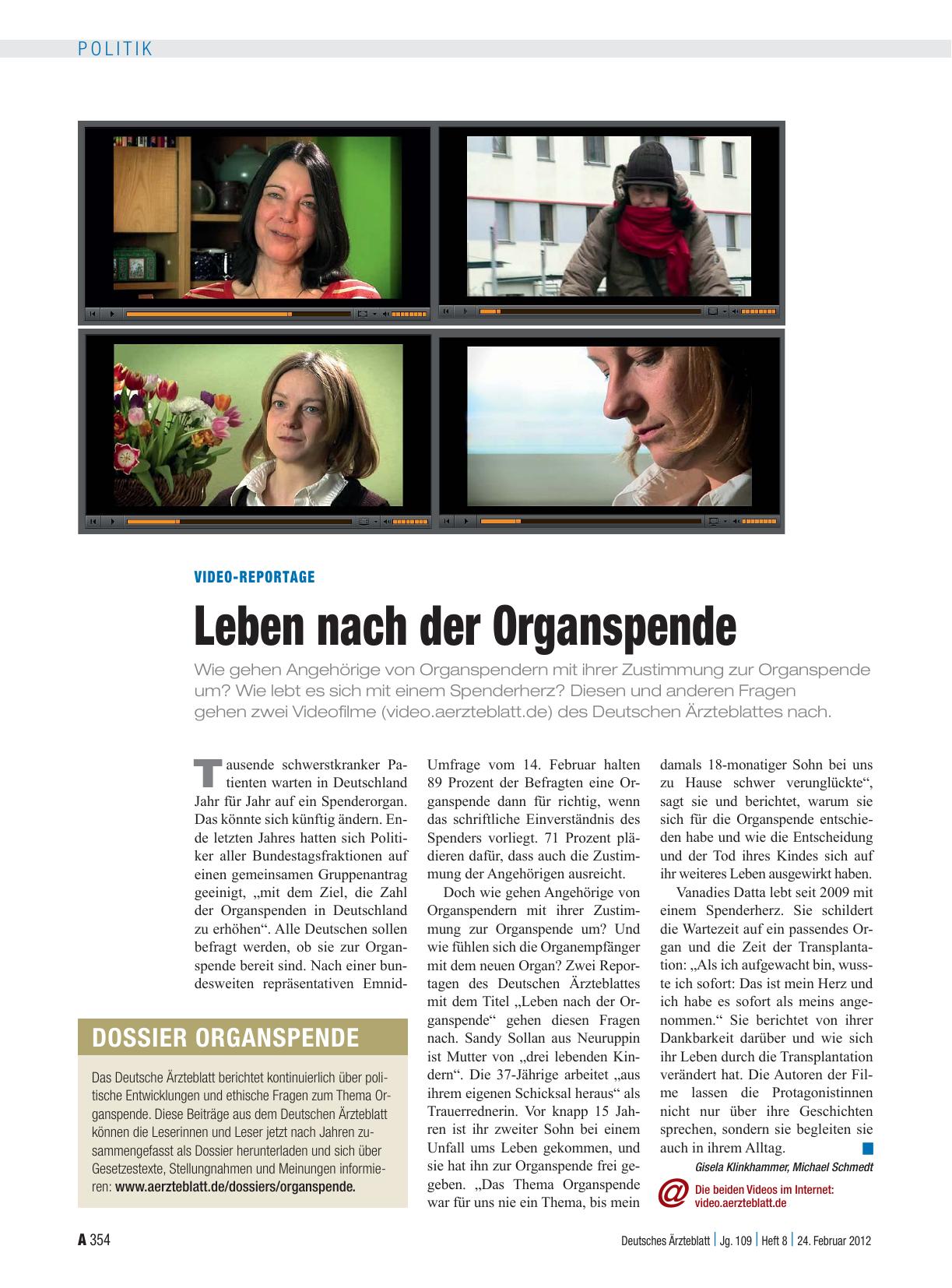 Vorschauseite 1: Video-Reportage: Leben nach der Organspende