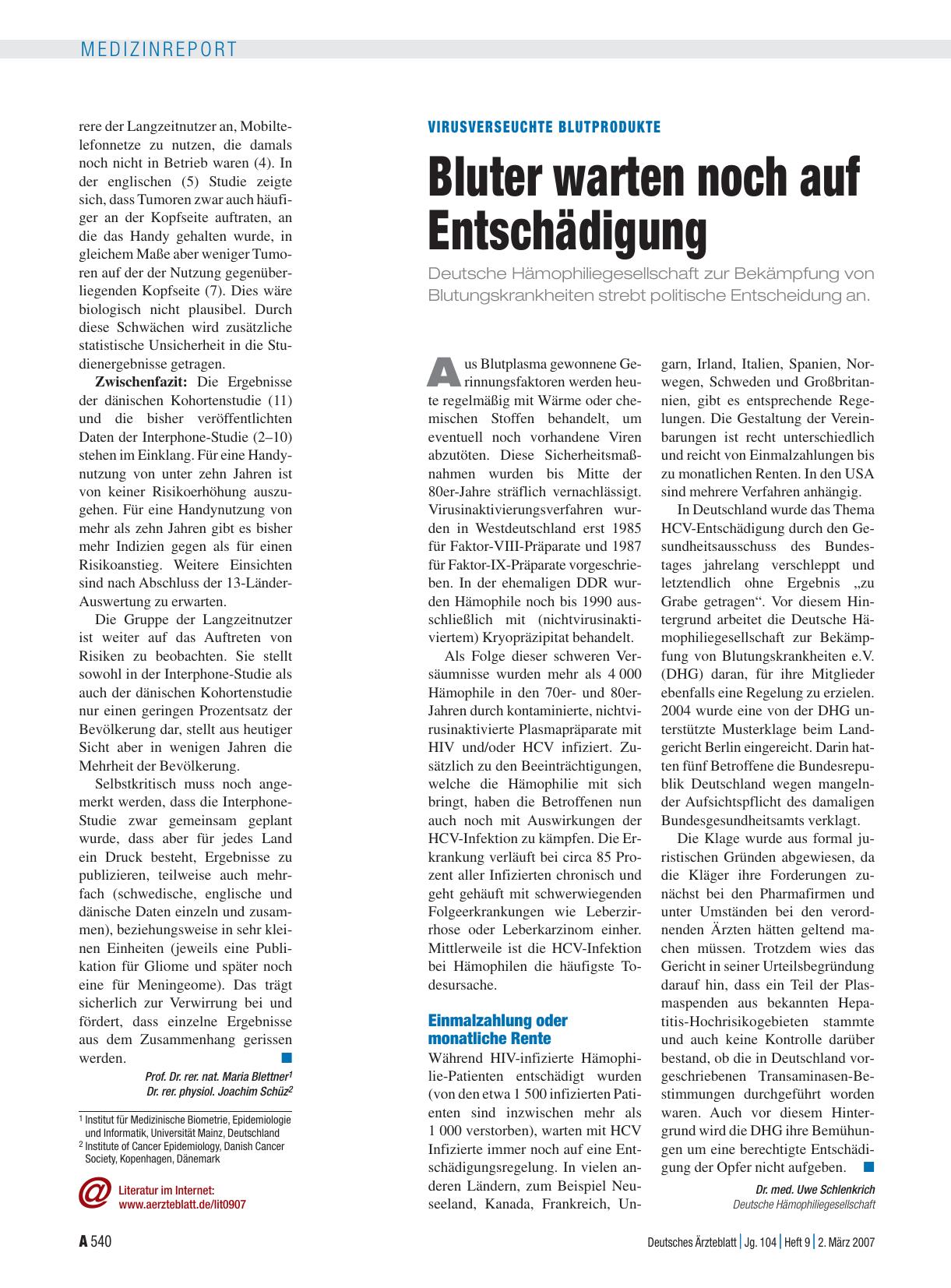 Vorschauseite 1: Virusverseuchte Blutprodukte: Bluter warten noch auf Entschädigung