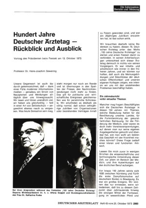 Vorschauseite 1: Hundert Jahre Deutscher Ärztetag Rückblick und Ausblick